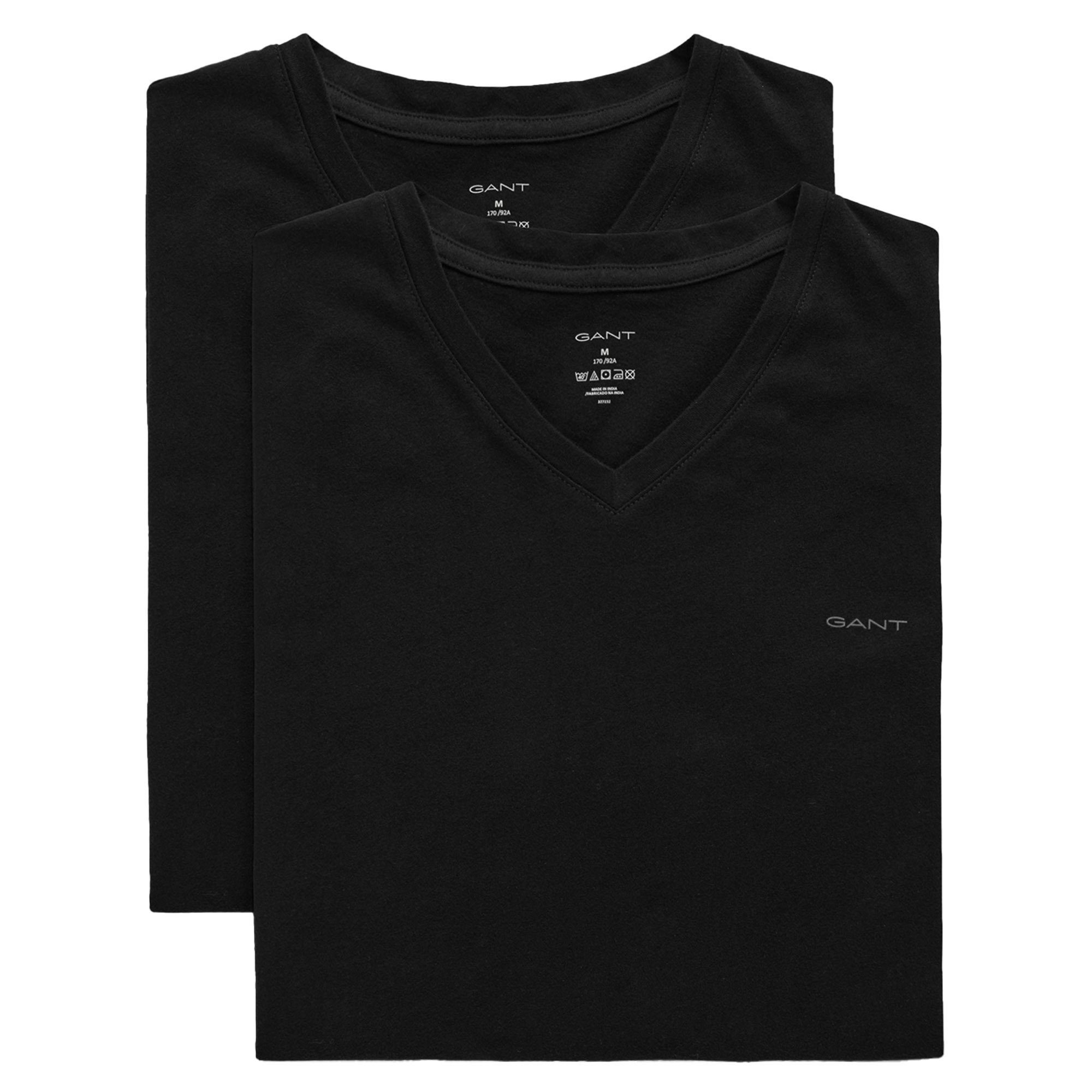 Gant T-Shirt Herren T-SHIRT 2er T-Shirt, Pack V-NECK 2-PACK - Schwarz