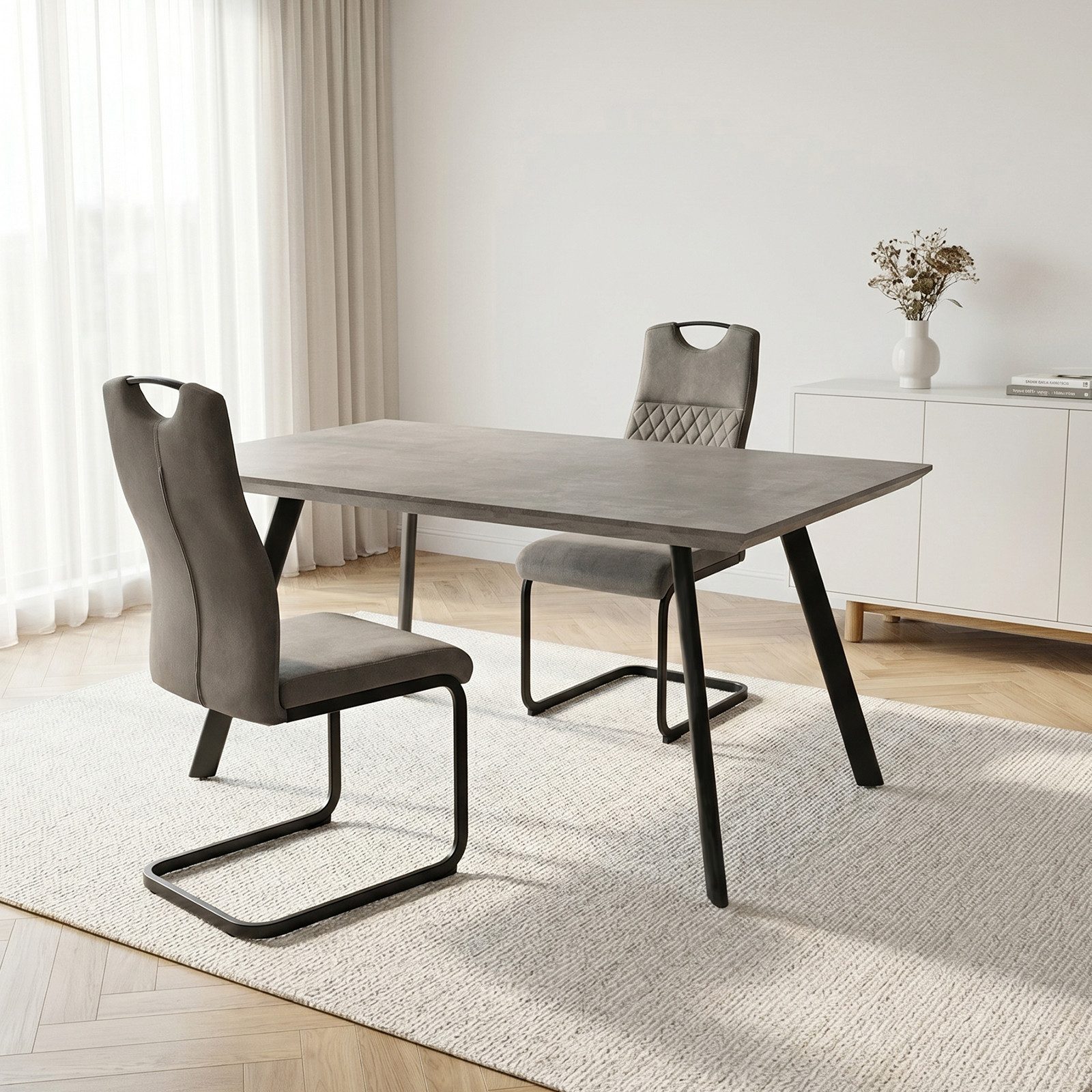 Jiexi Essgruppe Tisch- und Stuhlset, Moderner Esstisch (120×73×76 cm) mit 4–6 Stühlen