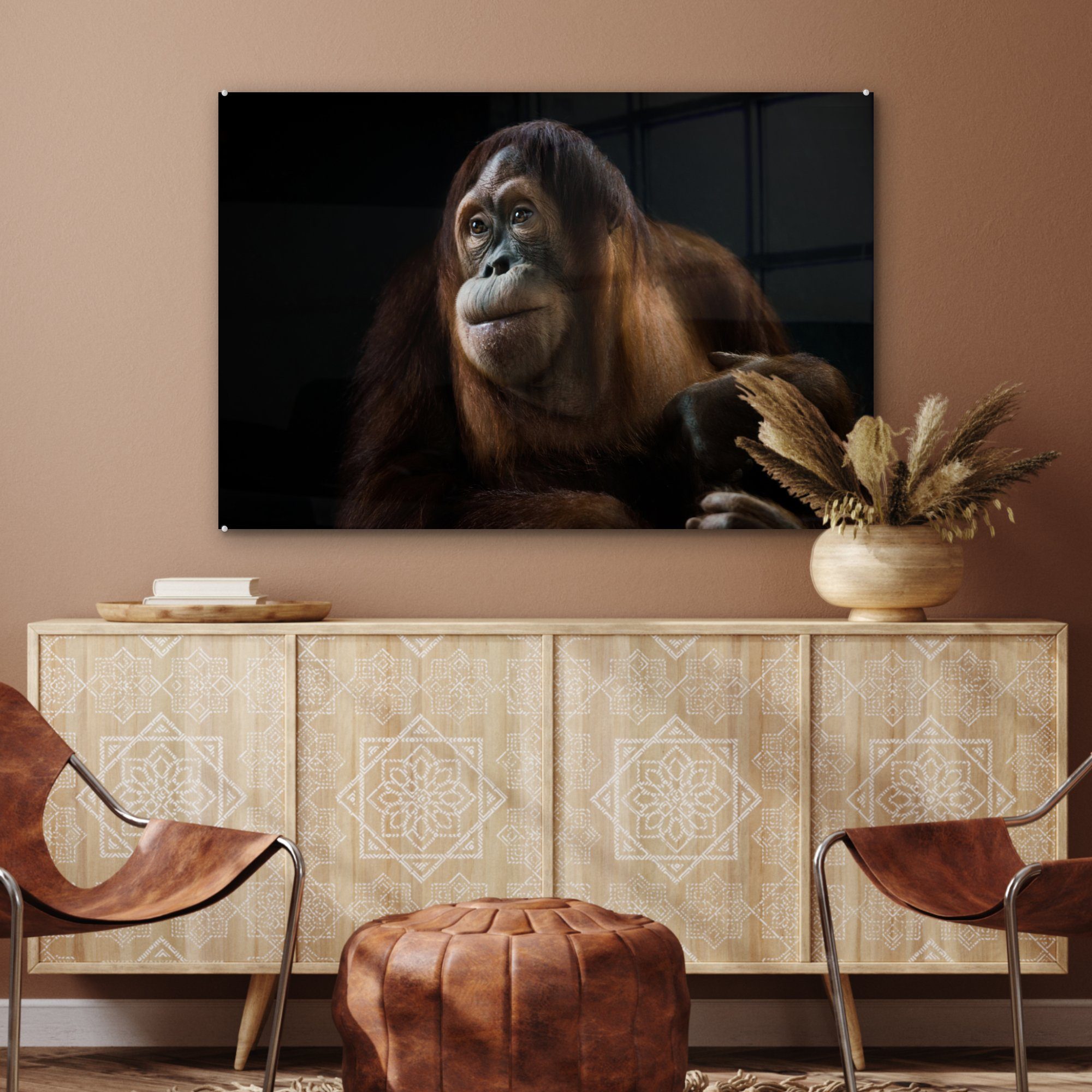 Acrylglasbild & MuchoWow Schlafzimmer St), (1 Wohnzimmer Acrylglasbilder Sumatra-Orang-Utan,