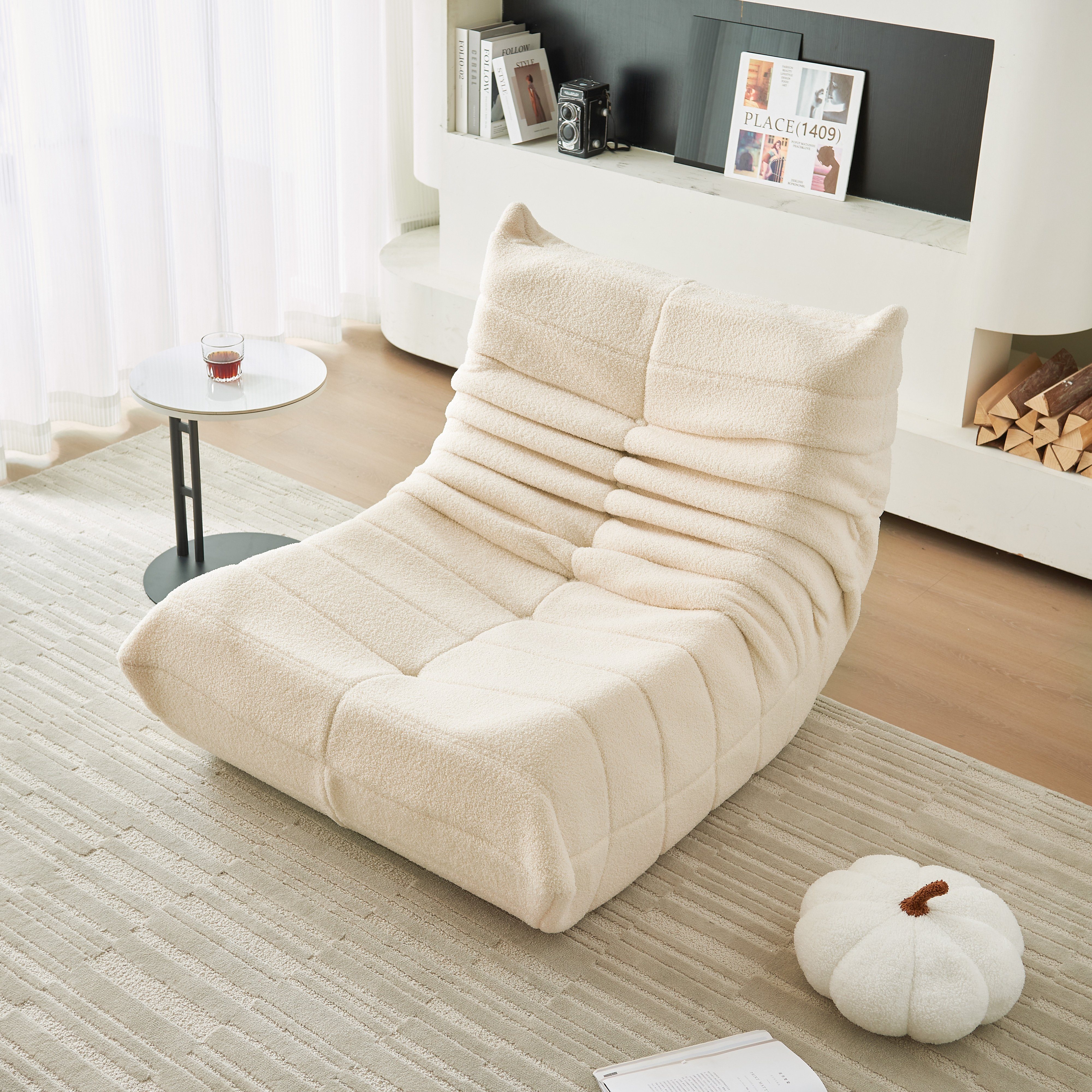 OKWISH Sitzsack Sofa Einzelsofa,Wohnzimmer Sofa (Teddyfleece+Schaumstoff mit hoher Dichte, 36.00x40.00x28.30"(LxWxH), Interne rahmenlose Struktur, Produkt als komprimierte Verpackung)