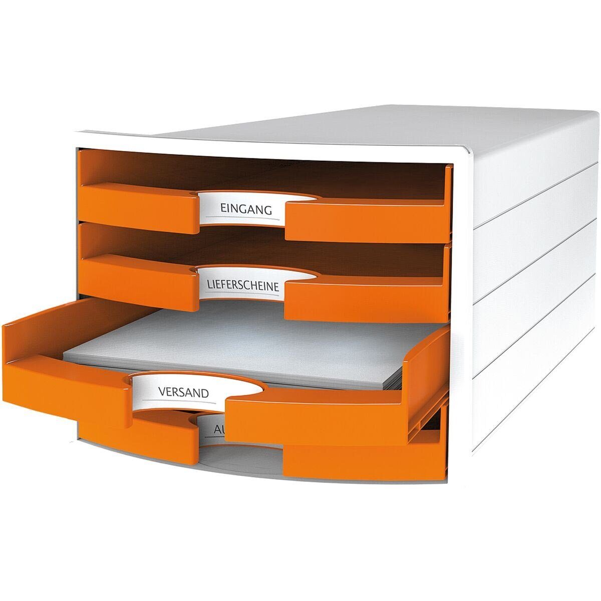 HAN Schubladenbox Impuls, mit 4 Schubladen, orange stapelbar offen