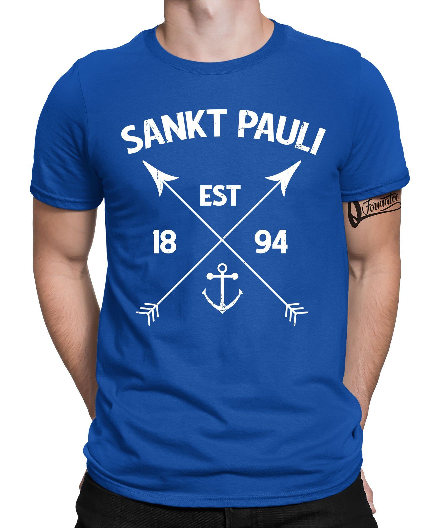 Quattro Formatee Kurzarmshirt Sankt Pauli est 1894 - Hamburg Hafen Herren T-Shirt (1-tlg) Blau