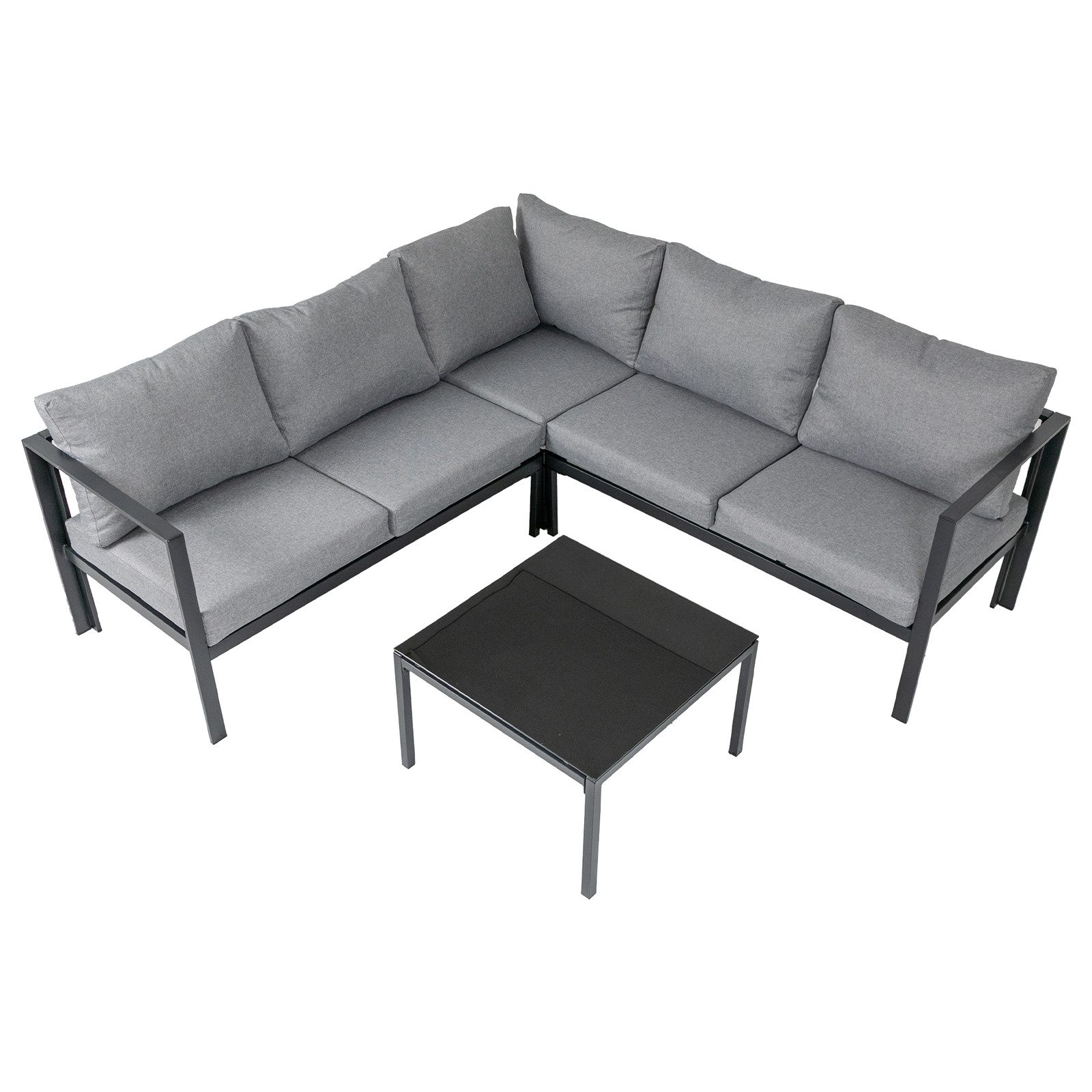 SVITA Gartenlounge-Set MISSOURI, (Set, Modulares Ecksofa mit Tisch), 4-tlg. Outdoor Sofa, Schwarz / Grau