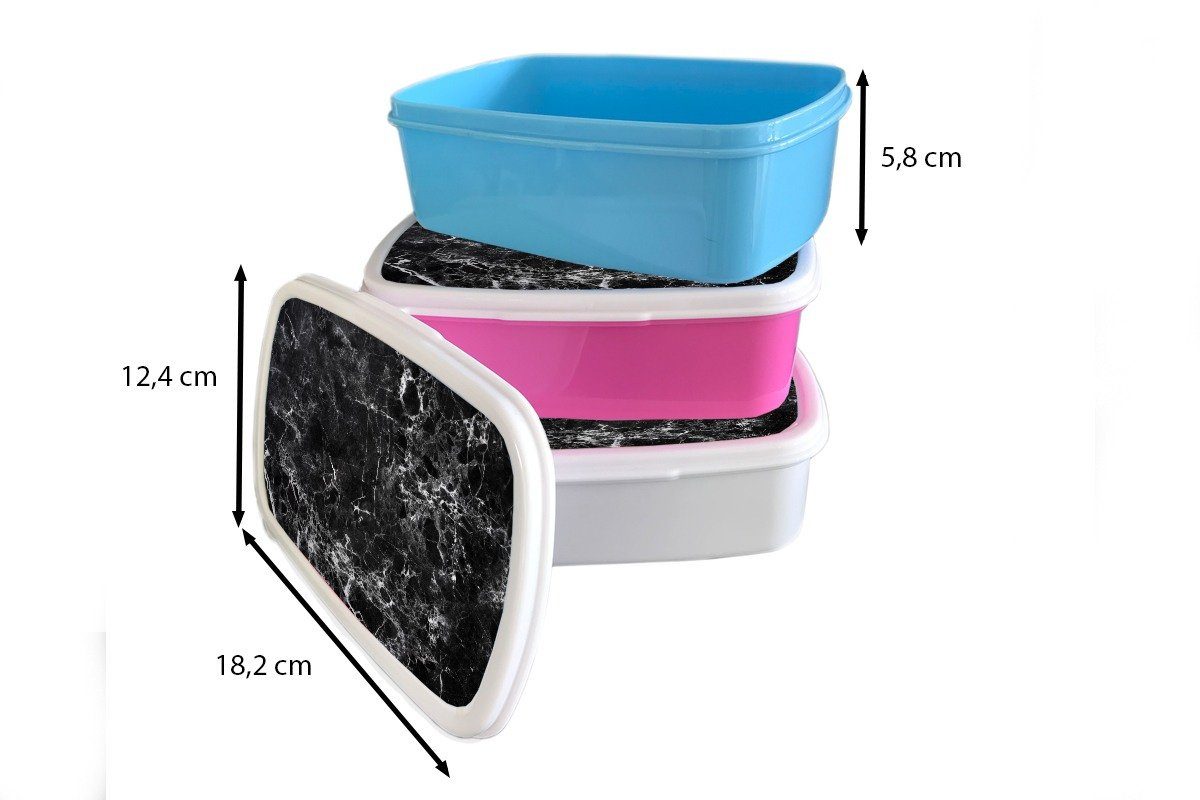 MuchoWow Lunchbox Marmor - Muster - Kunststoff, Kinder, für Mädchen, - Brotbox (2-tlg), Kunststoff Weiß, Brotdose Schwarz Erwachsene, rosa Snackbox