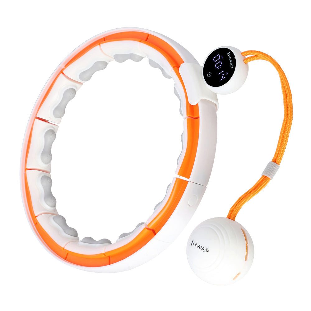 HMS Hula-Hoop-Reifen Fitnessreifen Massagereifen Bauchtrainer (Spar-Set, 1-tlg., 71-106 cm Taille faltbar), Magnete, TPE-Noppen, Gewichtsball, Zähler, USB-C