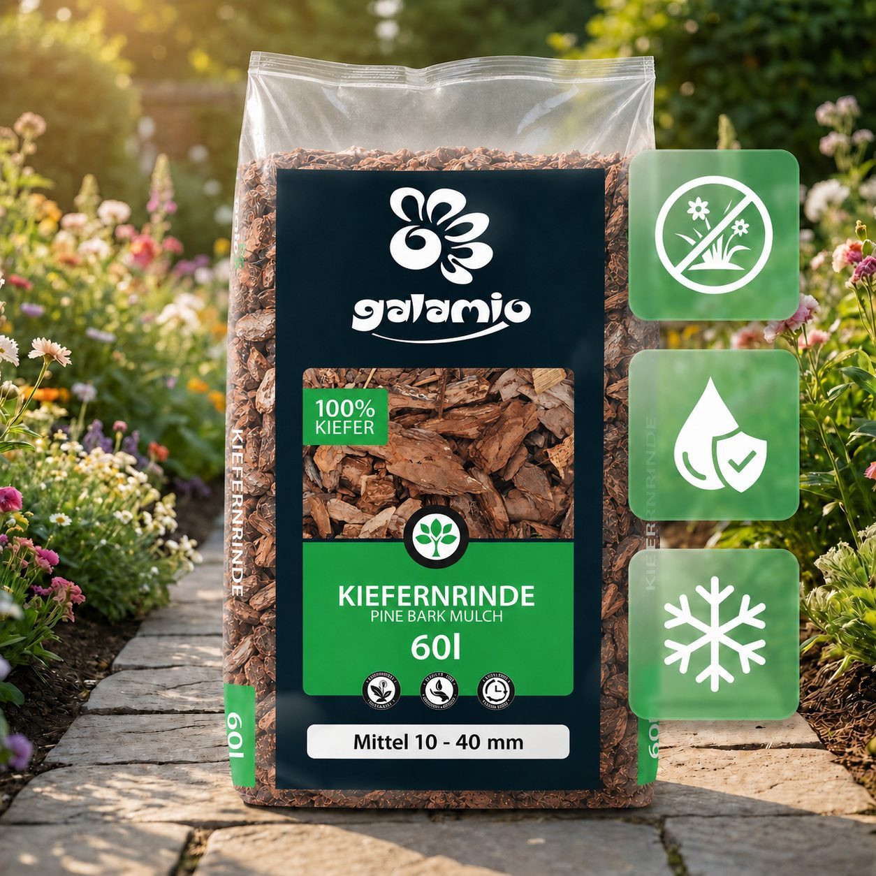 GALAMIO Rindenmulch Rindenmulch Kiefer Mittel, (Paket, 1-St) – Bild 2 von 5