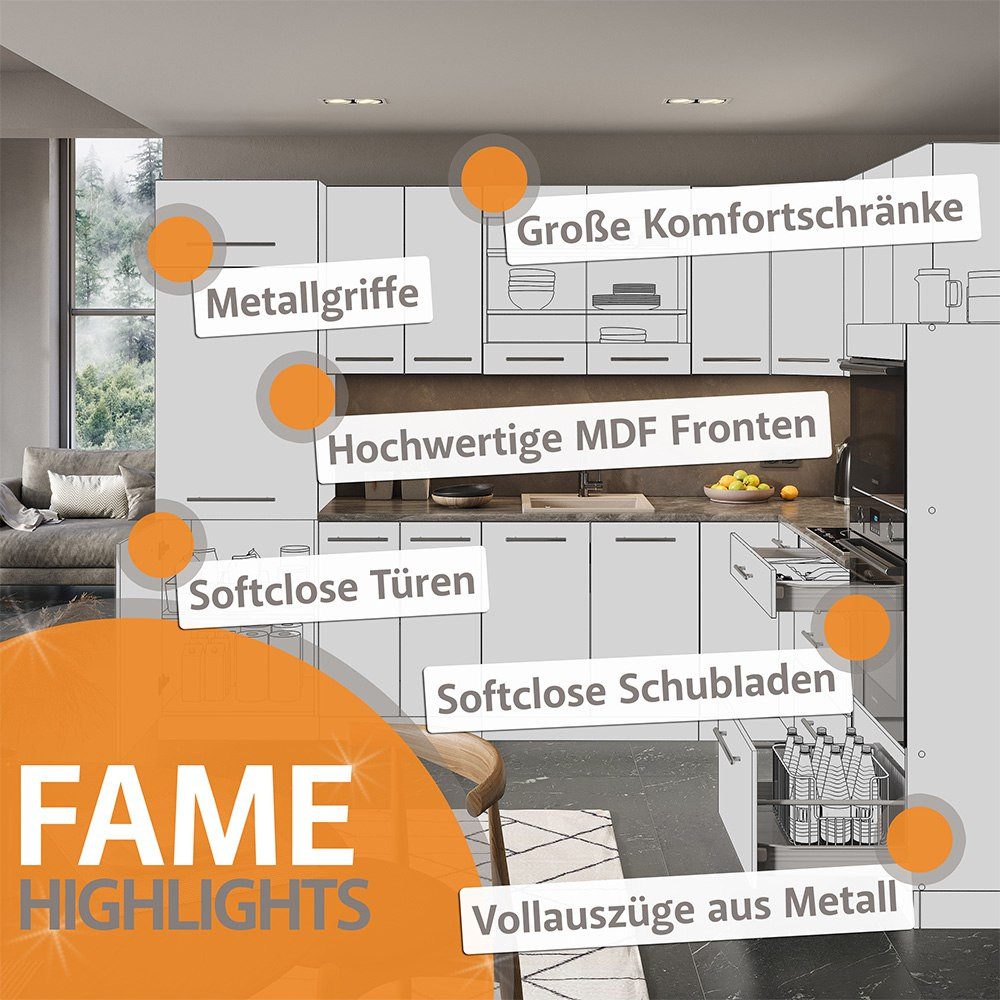 Vicco Winkelküche Fame-Line, Goldkraft Eiche/Anthrazit, 347 x 257 cm, AP Anthrazit