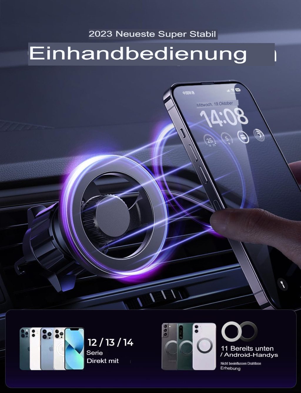 Futurea Handy-Halterung Kfz Auto magnetischer Handyhalter mit 360° für iPhone & mehr, (bis 8,00 Zoll, 1-tlg., 2-tlg., magnetisch, flexibel, Kfz-Halterung, MagSafe)