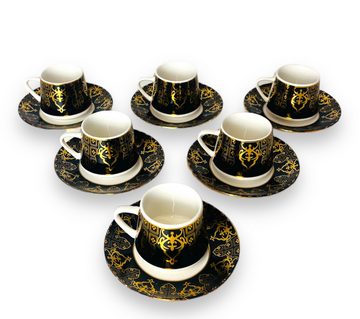 Bavary Kaffeeservice 12-teiliges Luxus Espressotassenset mit Goldrand für 6 Personen, 6 Personen, 12-teiliges Luxus Espressotassenset mit Goldrand für 6 Personen