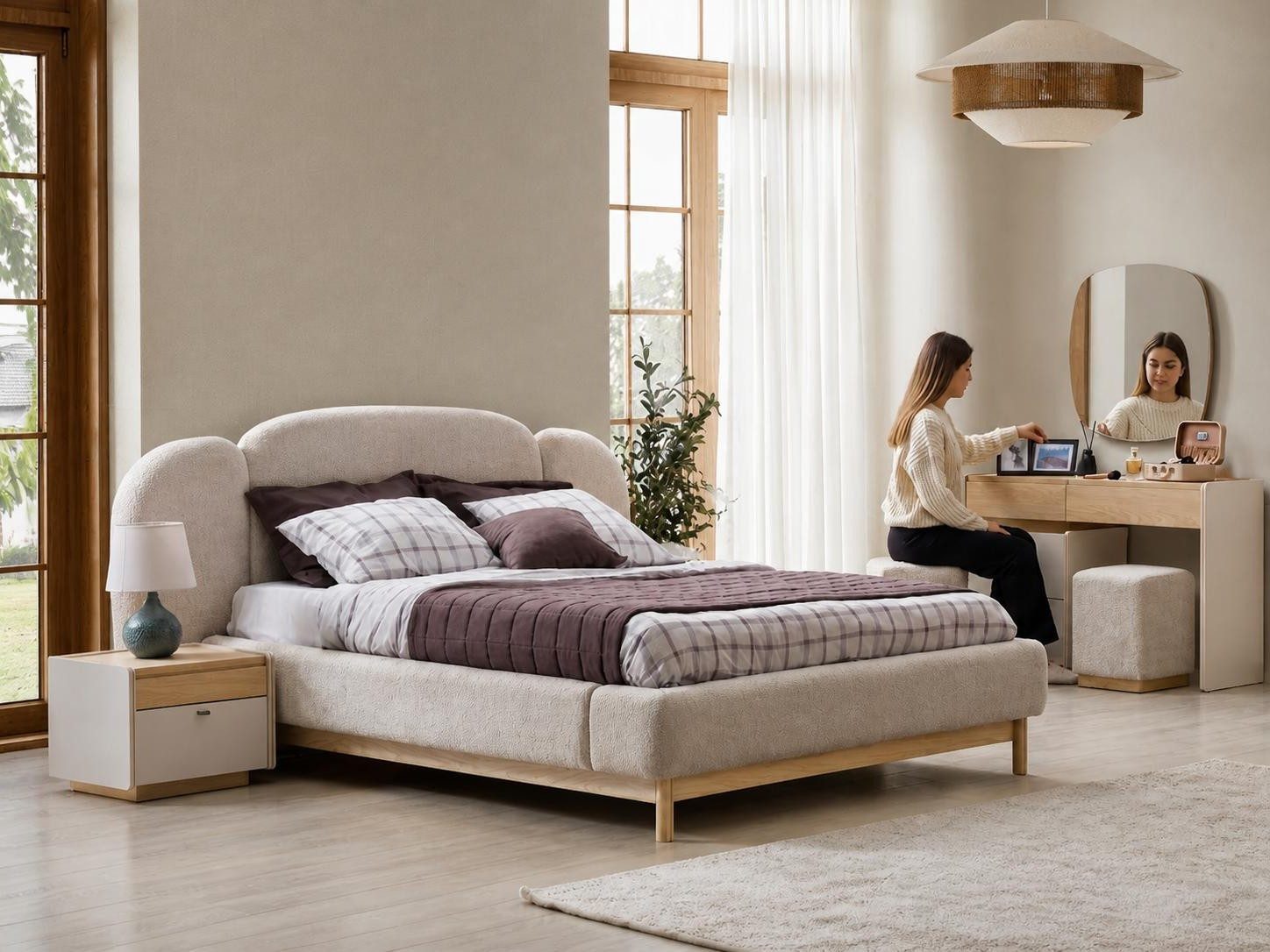 Xlmoebel Wandspiegel Quadratischer Wandspiegel mit abgerundeten Ecken in Beige, Made in Europa