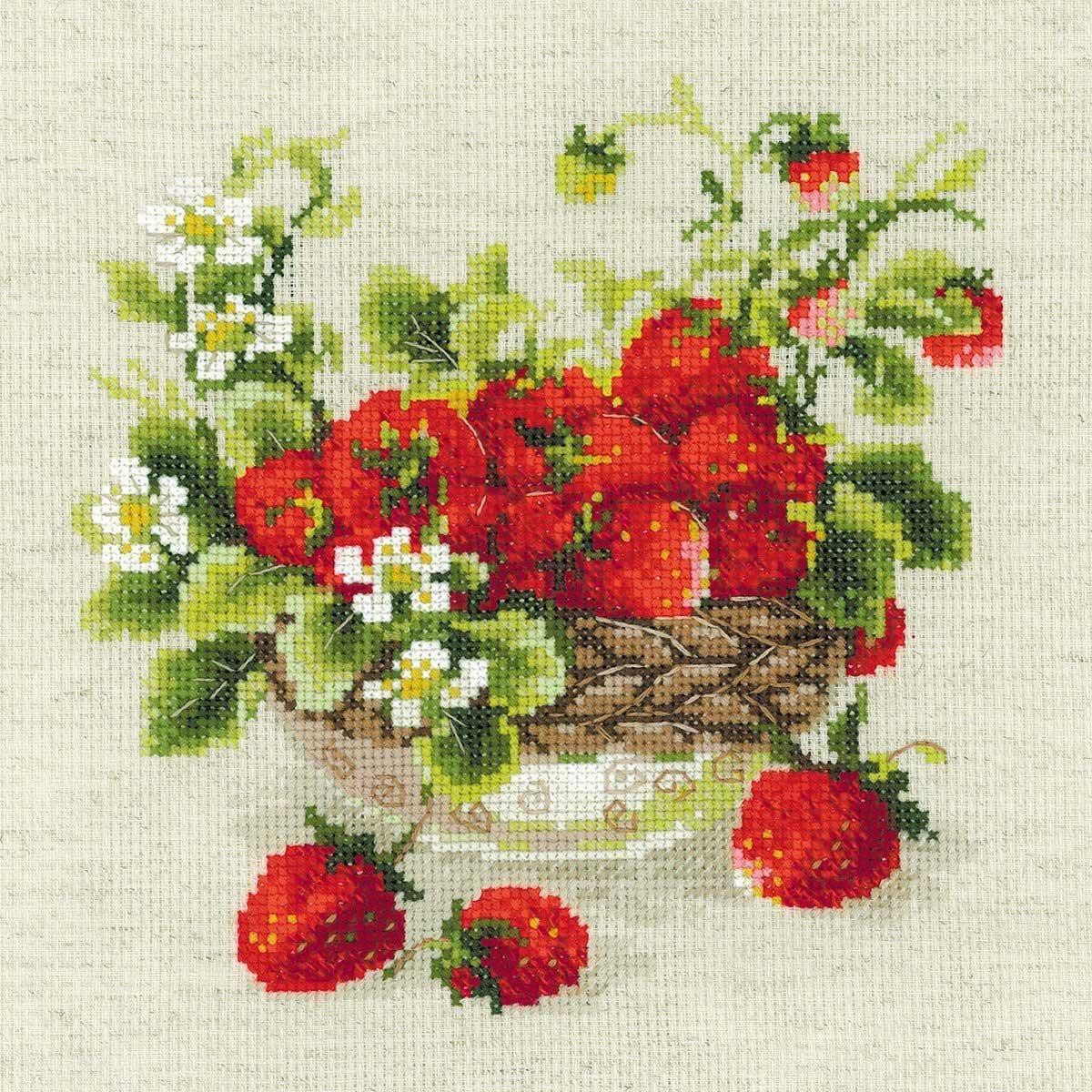 Riolis Kreativset Riolis Stickbild-Set "Gartenerdbeere", Zählmuster, (embroidery kit by Marussia)