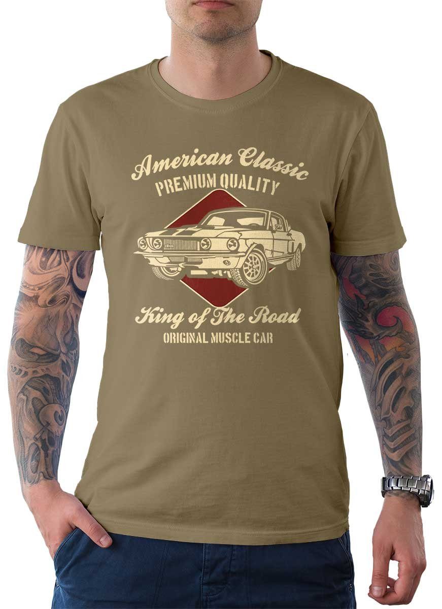 Rebel On Wheels T-Shirt Herren T-Shirt Tee American Classics Car mit Auto / US-Car Motiv Khaki