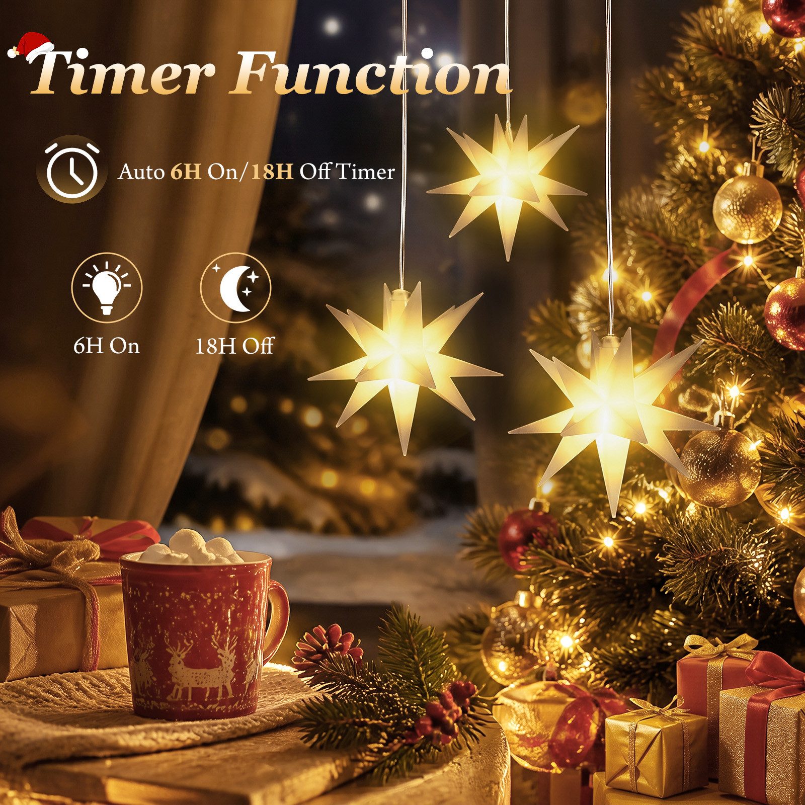 Salcar LED-Lichterkette 3D LED Weihnachtsstern Beleuchtet LED Explodierende Sterne 3er/6er, 3D Leuchtstern Weihnachten Fenster Outdoor Weihnachtsdeko Warmweiß – Bild 3 von 5