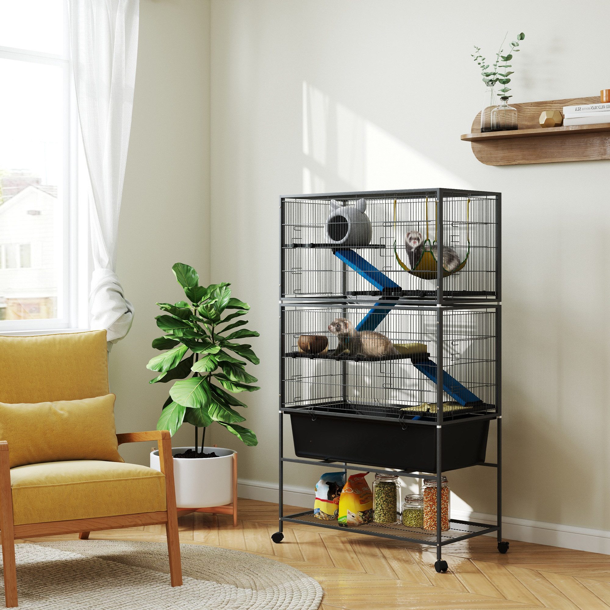 Kleintierkäfig Dunkelgrau 88L x 48B x 150,5H cm mit 5