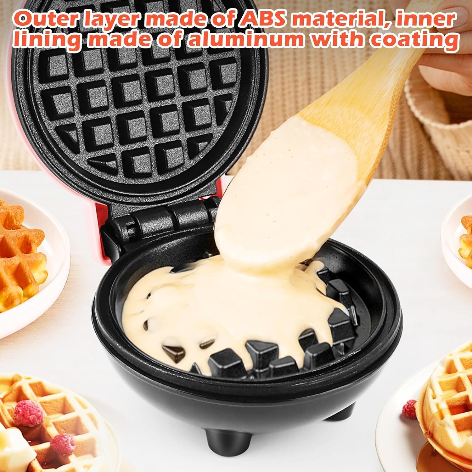 FELIXLEO Waffeleisen Mini Waffeleisen Belgische Waffelmaschine 10 cm 220 V – Bild 4 von 5
