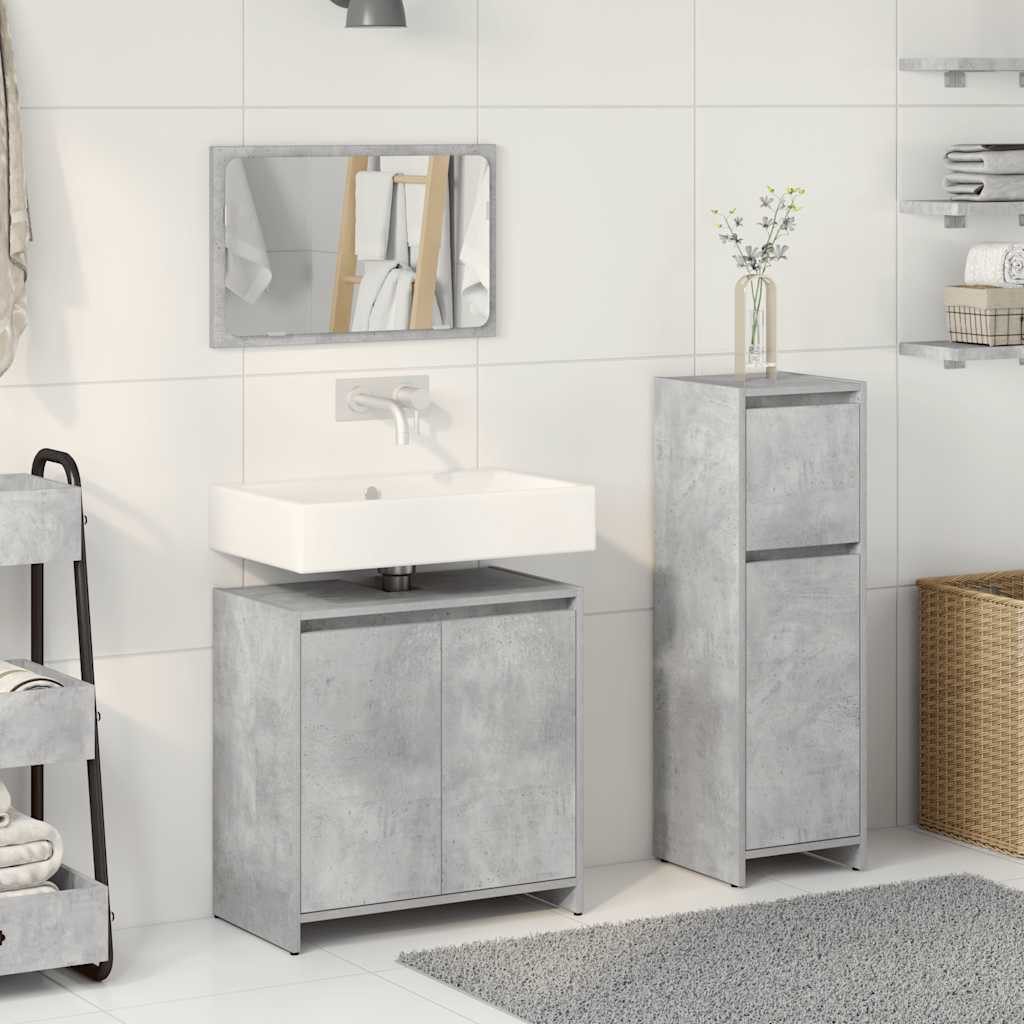 vidaXL Badezimmer-Set 3-tlg. Badmöbel-Set Betongrau Holzwerkstoff, günstig online kaufen