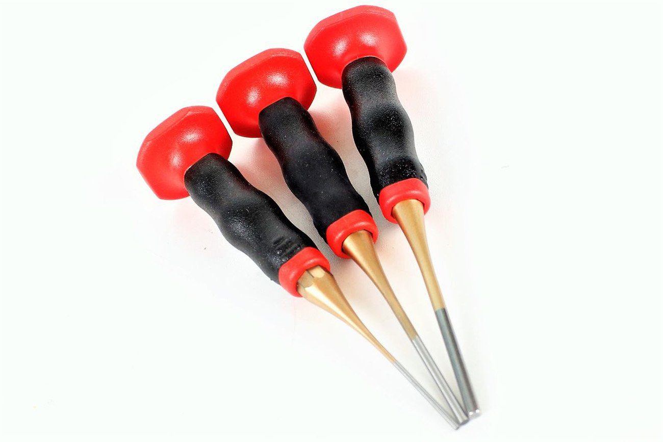 Rennsteig Werkzeuge Spitzmeißel RENNSTEIG Шплинтыntreiber Set 3 tlg. mit Handschutz 2-4 mm Meiße…