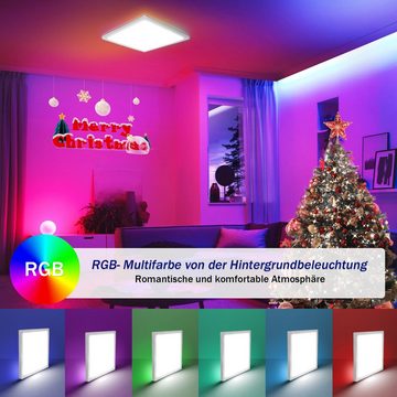 ZMH LED Deckenleuchte IP44 RGB Deckenlampe 28W Dünn Flach mit Fernbedienung, LED fest integriert, warmweiß_kaltweiß, Quadratisch, 3000K-6500K, weiß