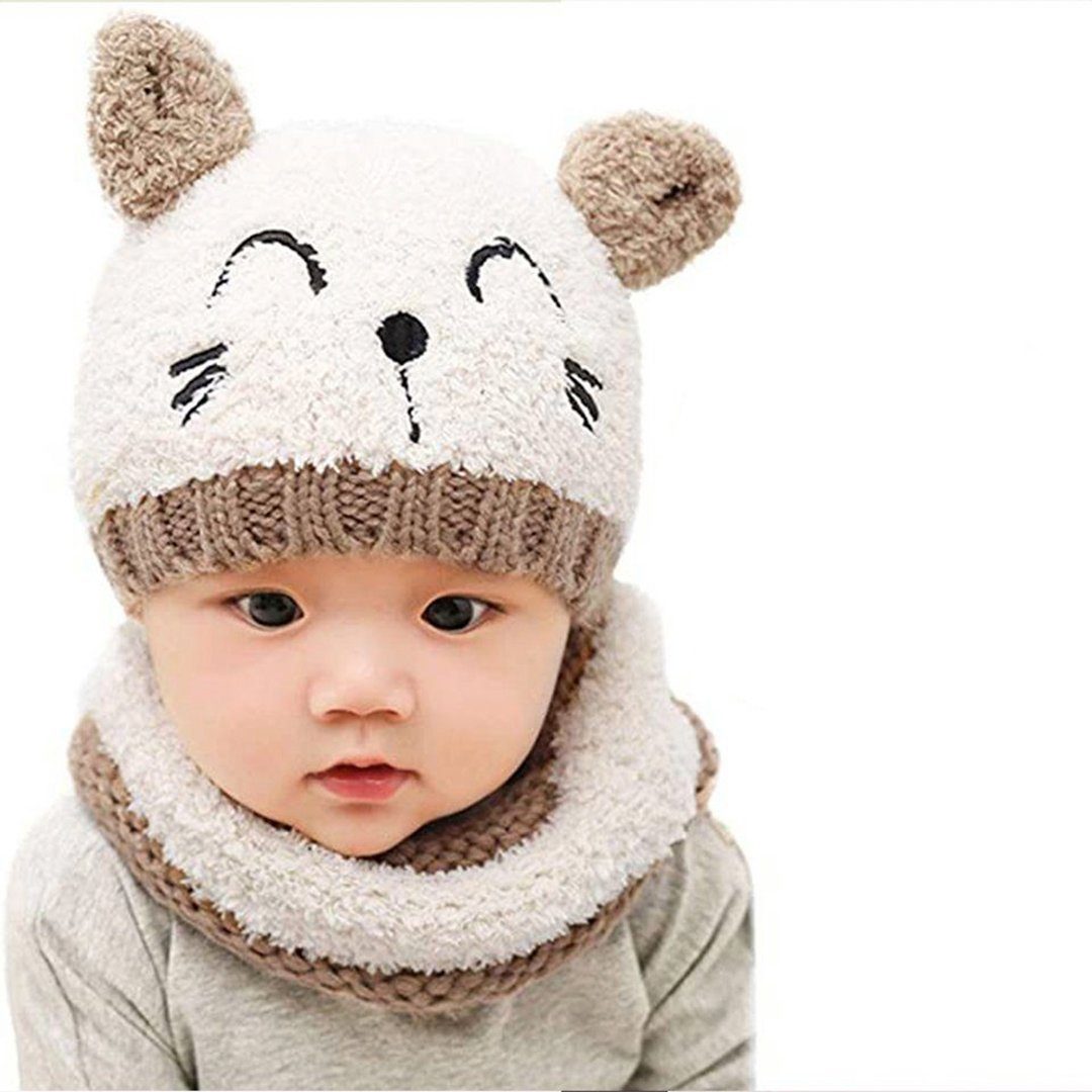 für Kinder von 6-36 Monate Luoistu 3 in 1 Baby Mütze Schal Jungen Mädchen Wintermütze Warmen Schnee Knit mütze schal Set mit Ohrenklappe süßer Hundestil 