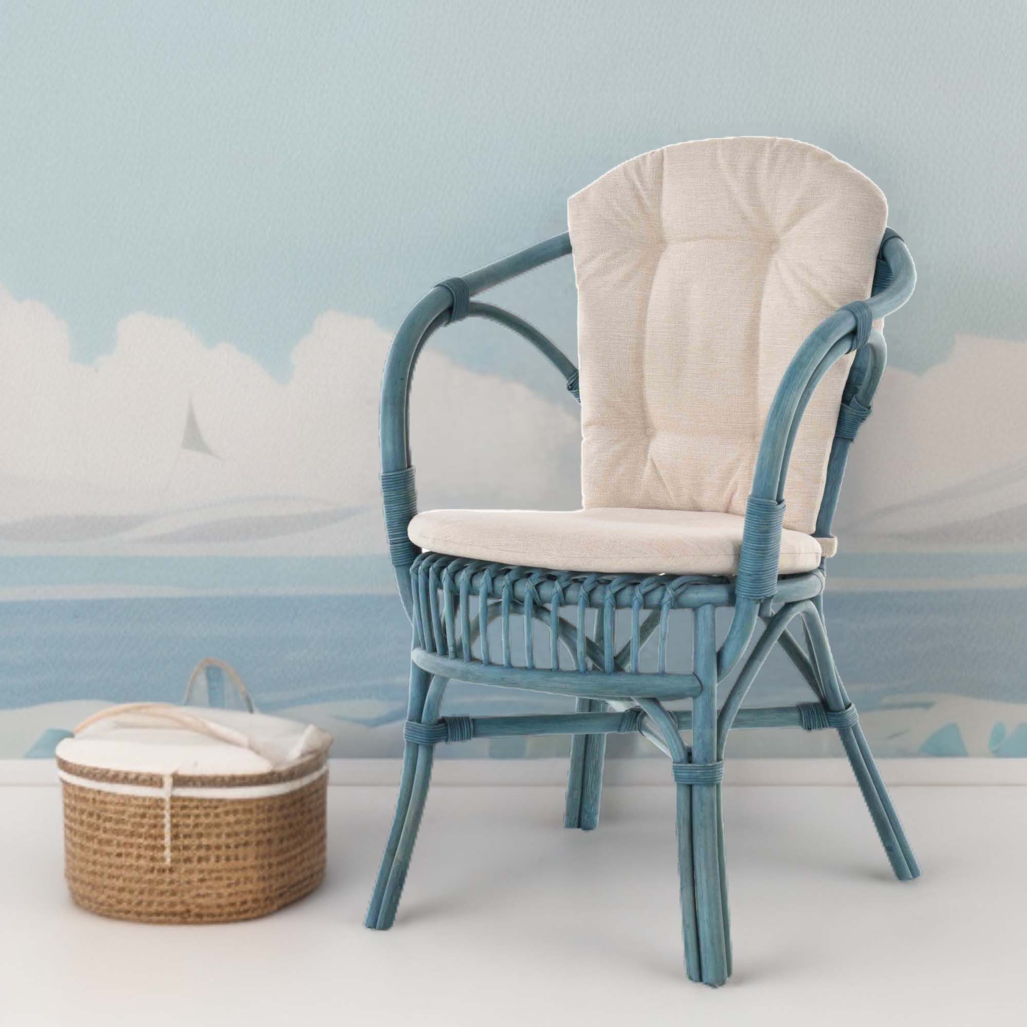 Krines Home Relaxsessel Klassischer Flecht-Sessel im skandinavischem Stil/Korbstuhl mit Kissen, aus Natur-Rattan
