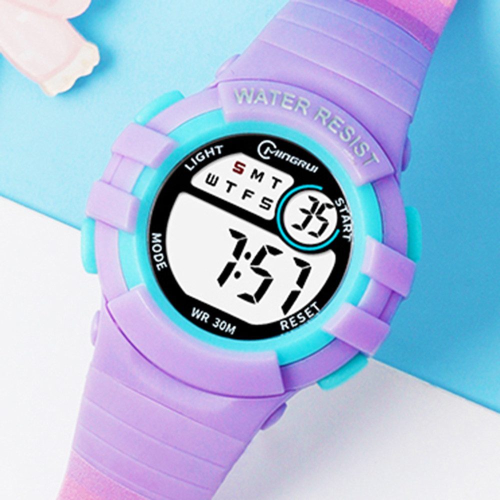 Digitaluhr Regenbogen Kinder Armbanduhr für Jungen Mädchen Silikonuhr