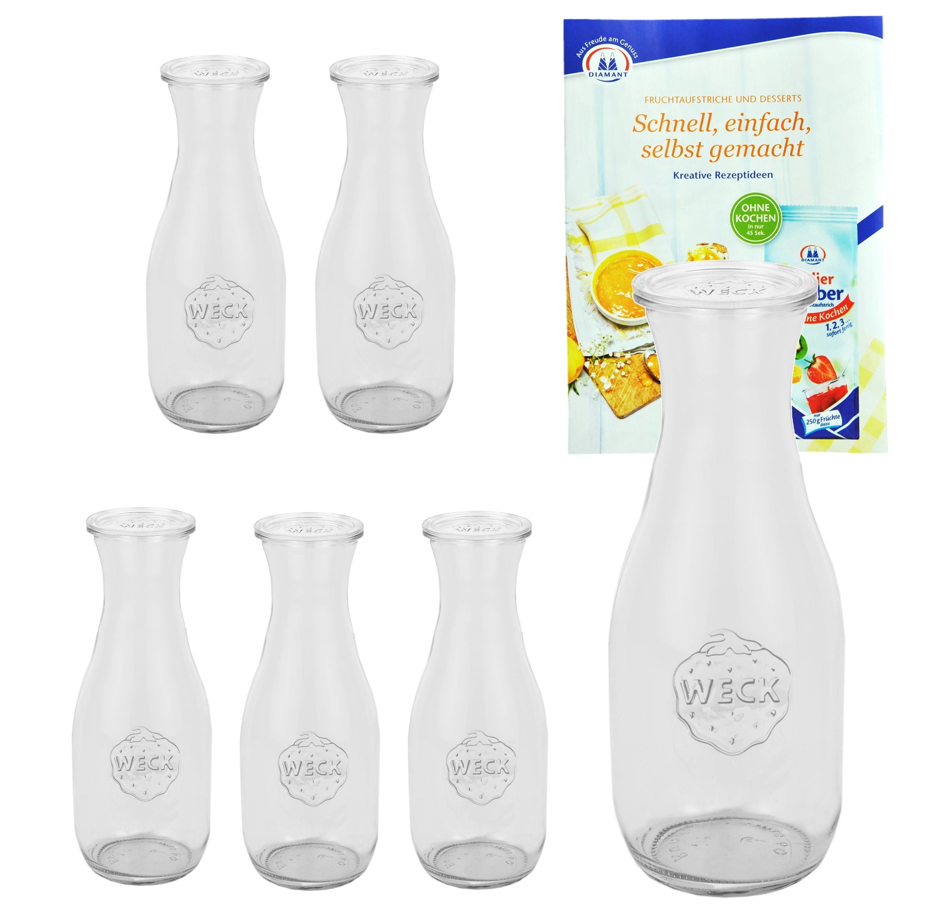 MamboCat Einmachglas 6er Gläser Glasdeckeln Rezeptheft, Weck 1062ml Saftflasche mit 6 Glas Set