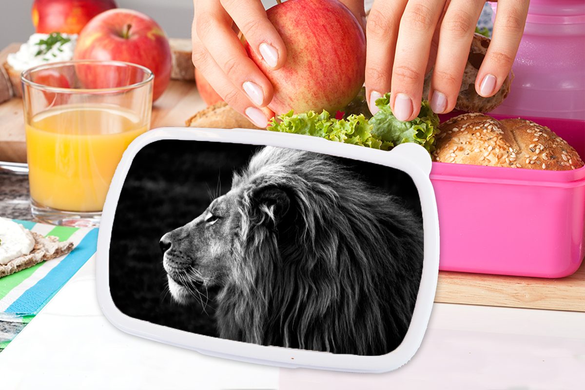rosa Kunststoff, MuchoWow Tiere - Brotbox Mädchen, - Kunststoff Erwachsene, Schwarz Brotdose (2-tlg), für Snackbox, Profil, Kinder, Lunchbox - Weiß