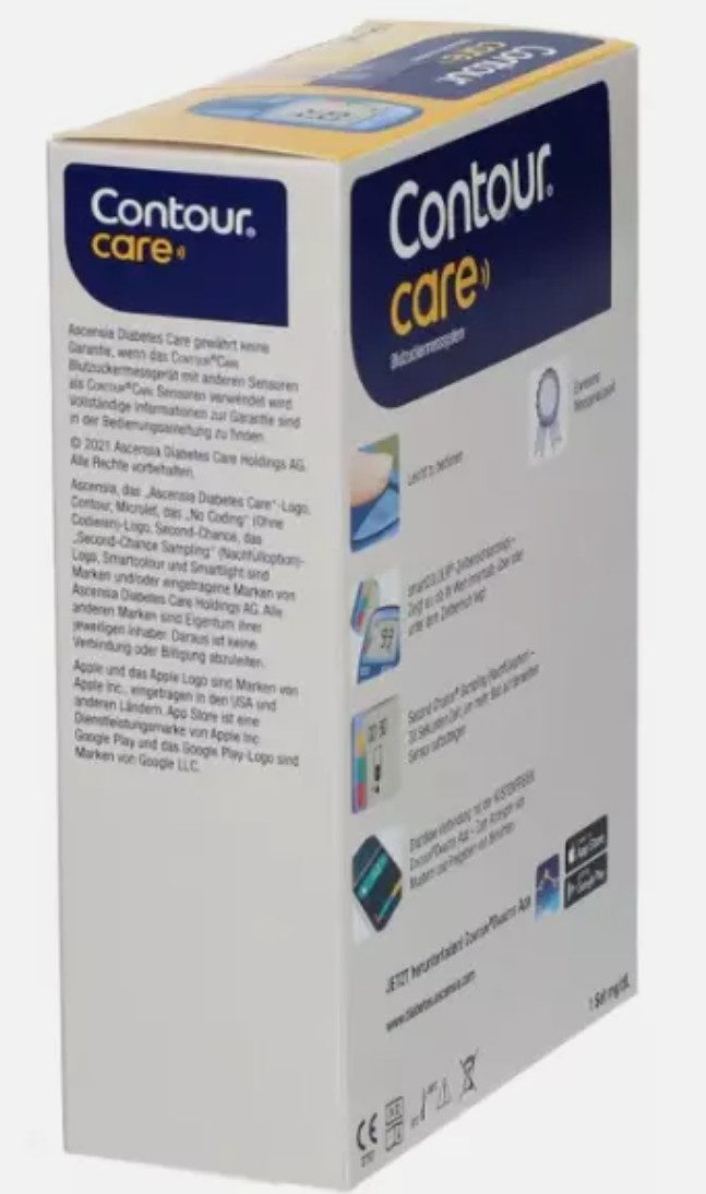 Ascensia Diabetes Care Blutzuckermessgerät CONTOUR®CARE, kompakte Größe und hohe Speicherkapazität, automatische Blutzuckeranalyse, Blutzuckermanagement, smarte Diabeteskontrolle, Präzise Messergebnisse, in mgdl oder mmol