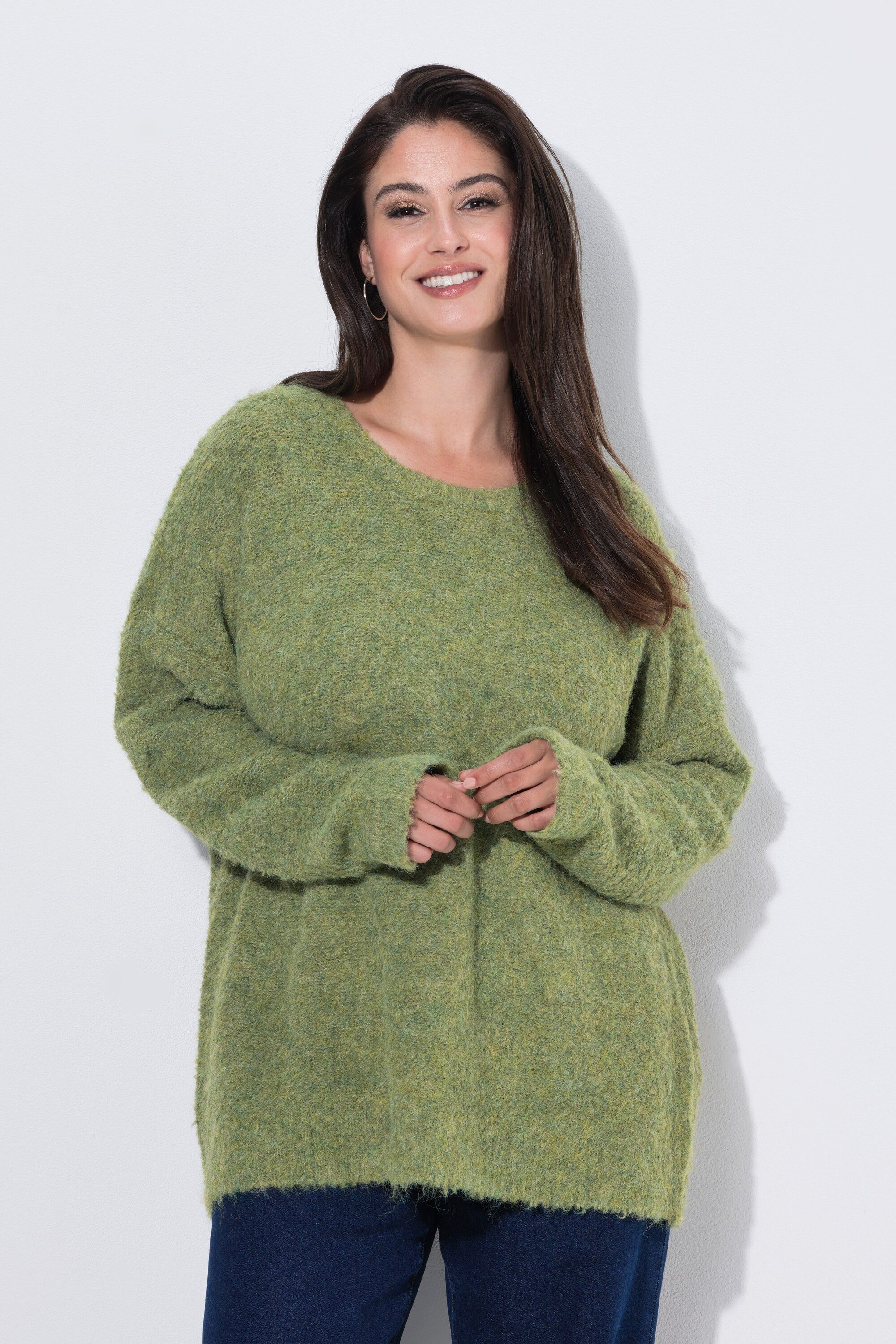 Ulla Popken Strickpullover Pullover Bouclé-Feinstrick Rundhals Langarm