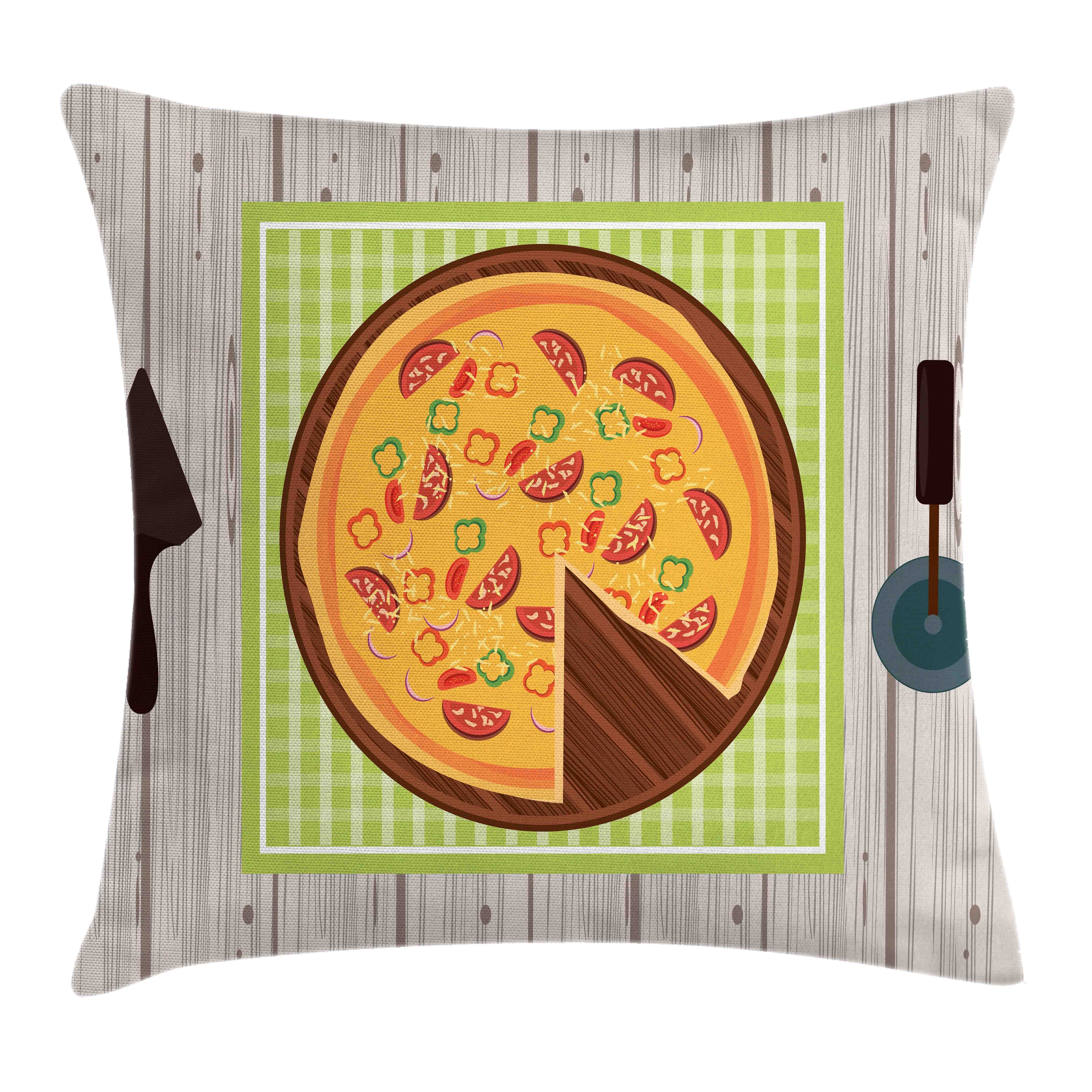 Kissenbezüge Waschbar mit Reißverschluss Kissenhülle mit Farbfesten Klaren Farben Beidseitiger Druck, Abakuhaus (1 Stück), Italien Cartoon Pizza auf Holztisch