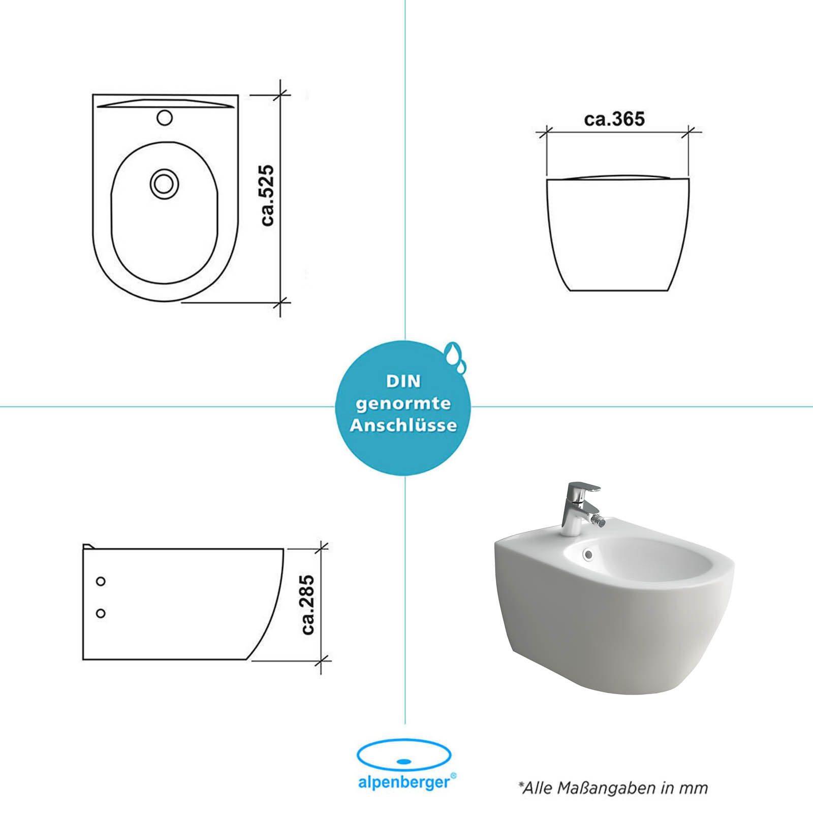 Alpenberger Tiefspül-WC Set aus Keramik Wand WC ohne Spülrand und Bidet - Made in EU, Wandmontage, Abgang Waagerecht, 3-tlg., Bidet mit Hahnloch und Überlauf - Hänge WC mit Softclose Sitz. Reduzierter Preis € 379,95. Unverbindliche Preisempfehlung € 1.049,75, (€ 379,95 pro 1 Stk)