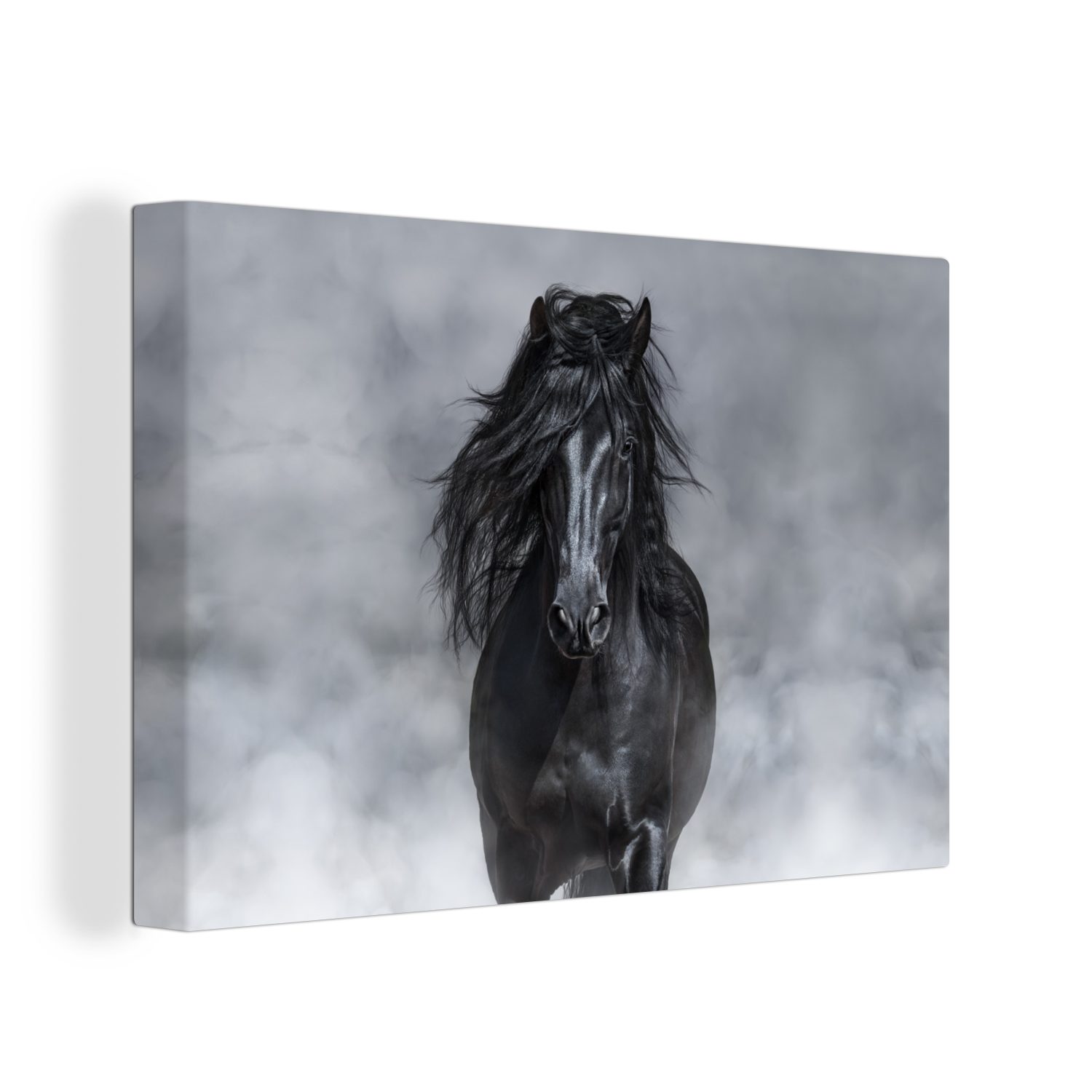 OneMillionCanvasses® Leinwandbild Pferd - Schwarz - Smoke, (1 St), Wandbild Leinwandbilder, Aufhängefertig, Wanddeko, 30x20 cm