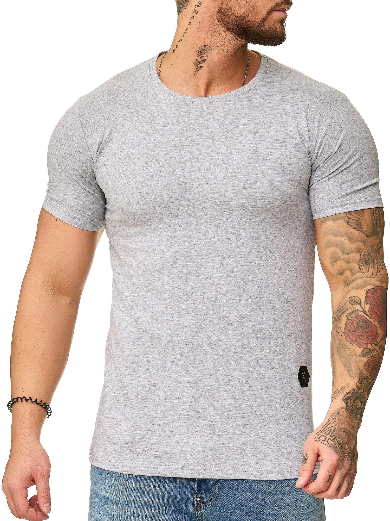 Kurzarmshirt (Shirt T-Shirt OneRedox Tee, Casual Fitness Grau 1-tlg) Polo 1307C Freizeit