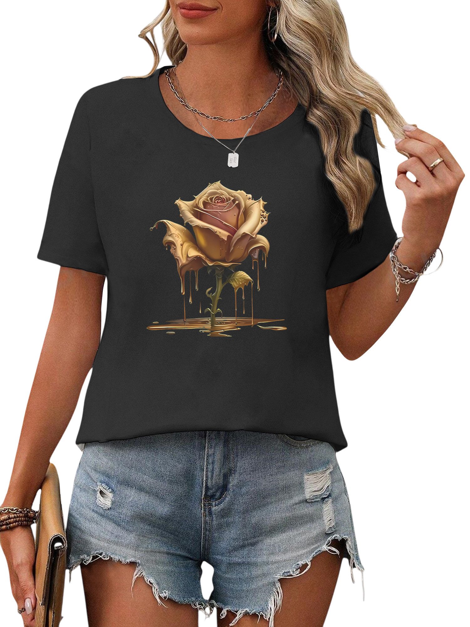 PYL T-Shirt Damen Bequemes Sommer Kurzarmbluse günstig online kaufen