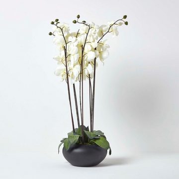 Kunstorchidee Kunstblume Orchidee Gesteck creme mit schwarzem Keramiktopf, Homescapes, Höhe 79 cm