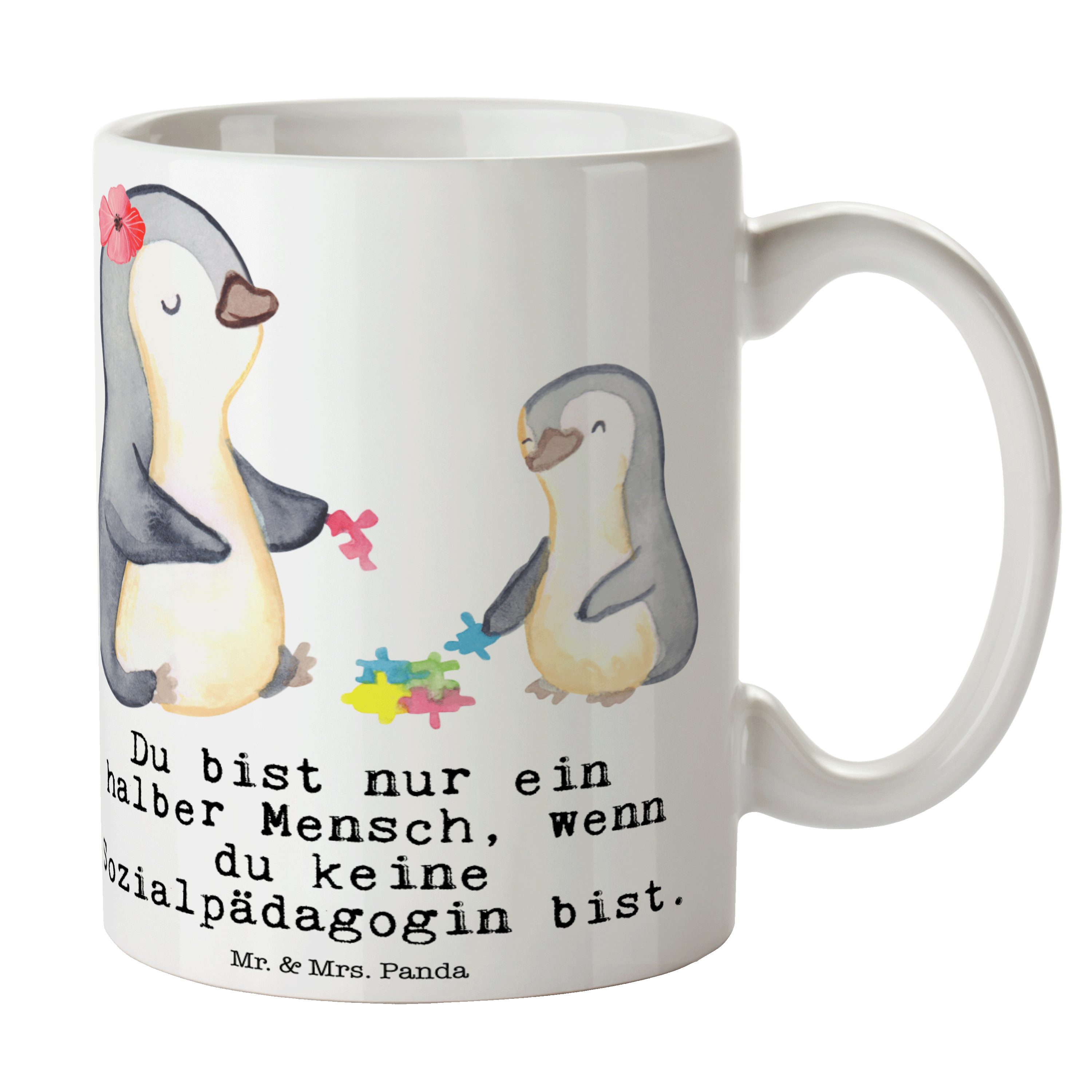 Mr. & Sozialpädagogin - mit Weiß Panda Arbeitskolle, Keramik - Herz Mrs. Kaffeetasse, Tasse Geschenk