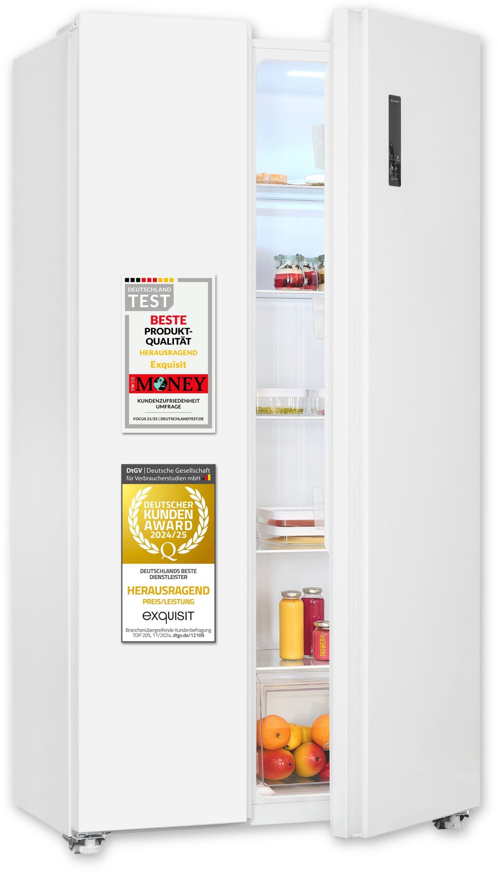 exquisit Side-by-Side SBS46-040E weiss SBS46-040E weiss, 177 cm hoch, 90 cm breit, 442 L Kühl-Gefrier-Kombi: familienfreundlich & flexibel