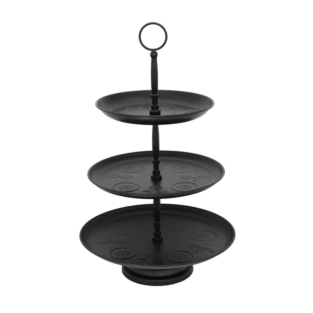 Etagere Etagere BLOMSTER schwarz aus Metall mit skandinavischem Blumenmuster M