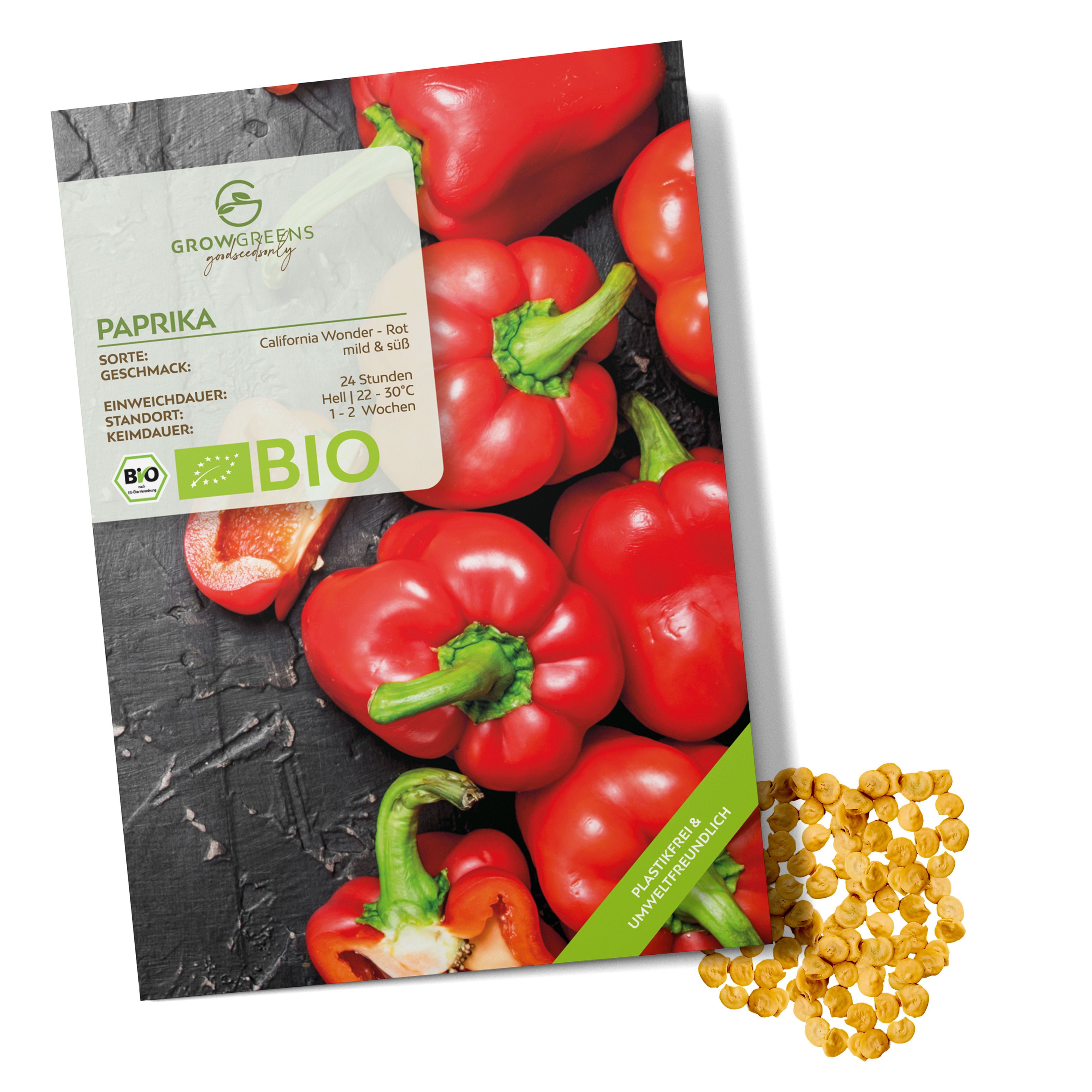 Growgreens Gemüsesamen BIO Paprika Samen (California Wonder) - Rote Paprika (10 Korn), Paprika