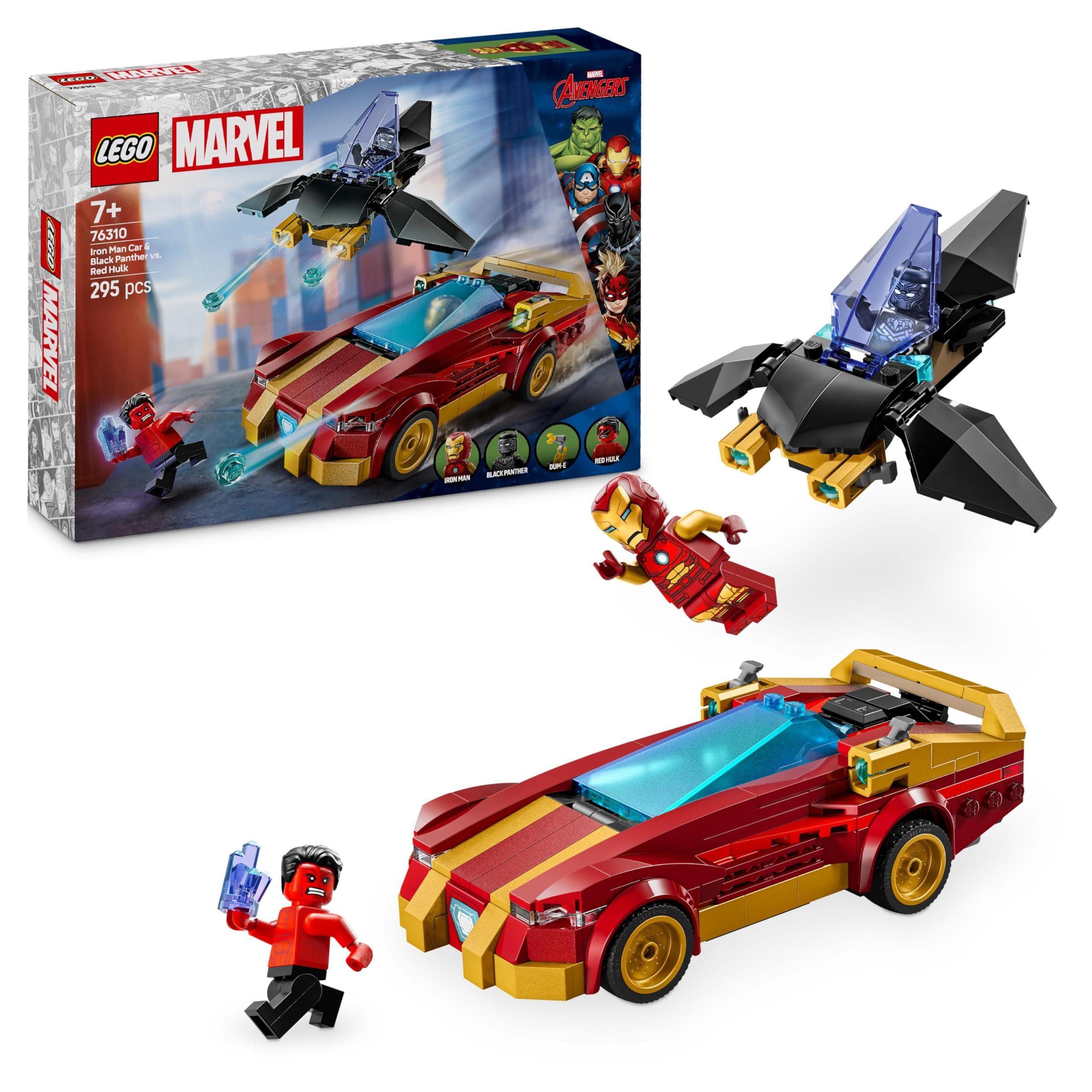 LEGO® Iron Man Auto und Black Panther vs. Red Hulk 76310 Konstruktions-Spielset, (295 St), 295-teiliges LEGO Bauset