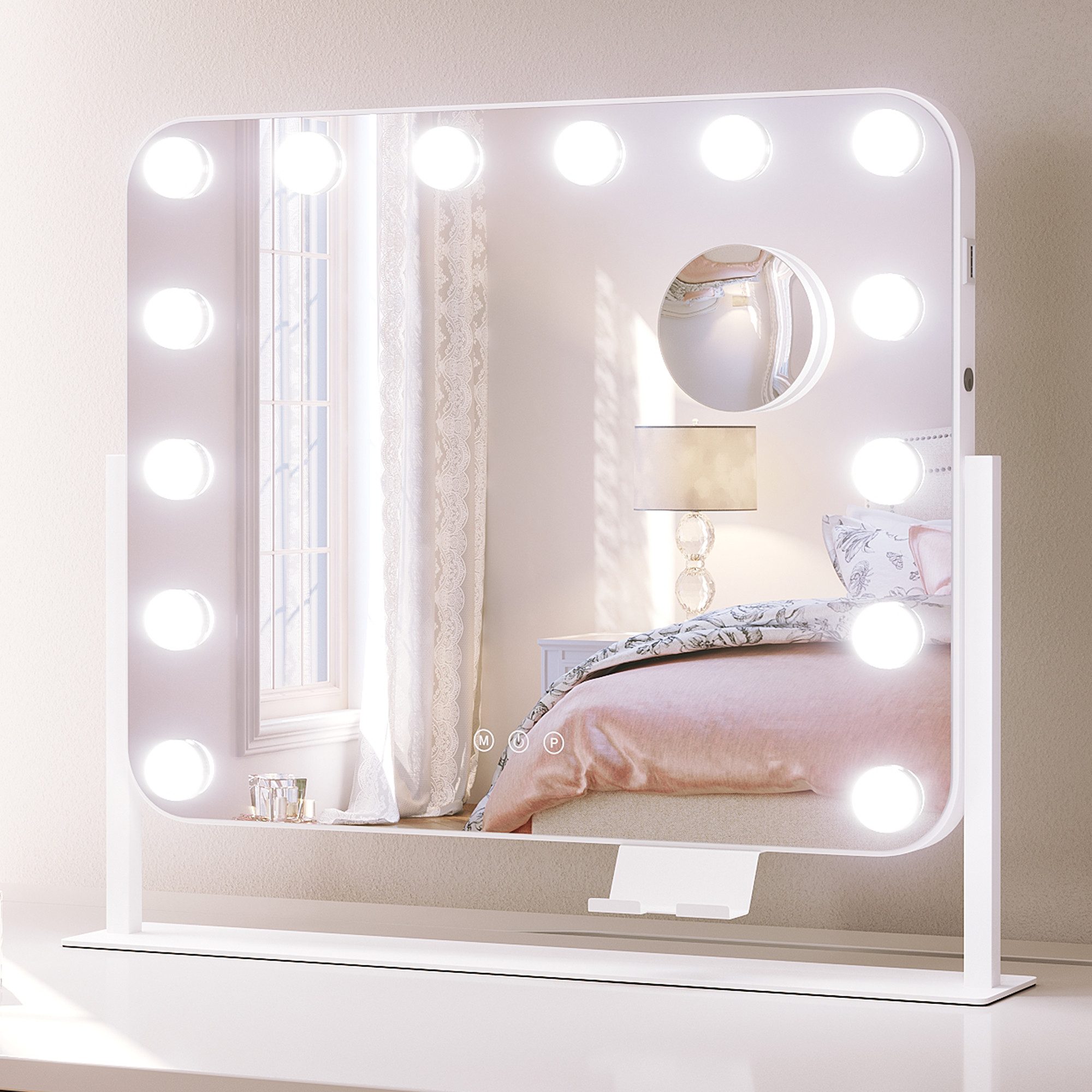 Schminkspiegel LED-Schminkspiegel mit 10-facher Lupe und Mobiltelefonhalterung