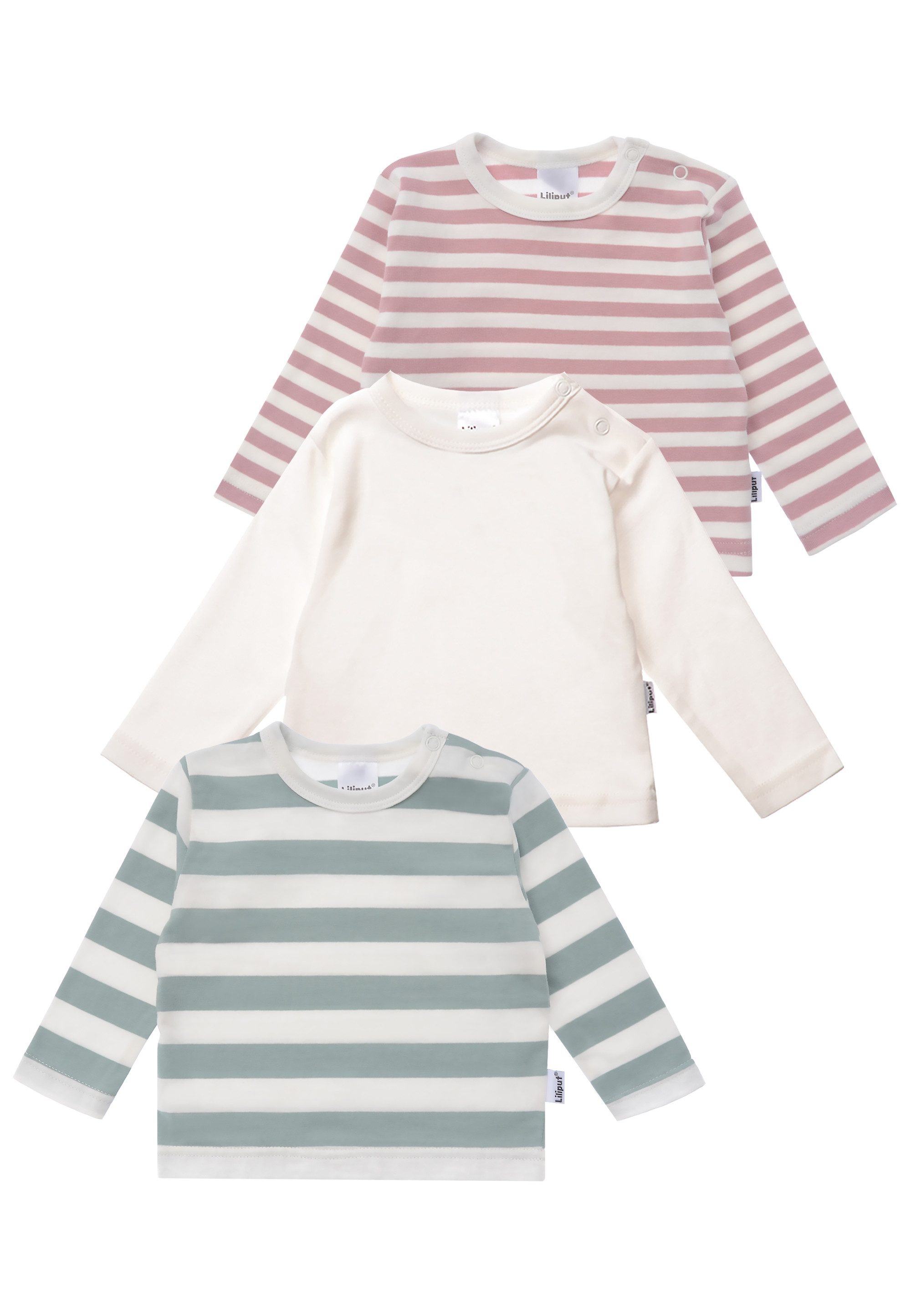 Langarmshirt schilf-ecru und rosé-ecru geringelt