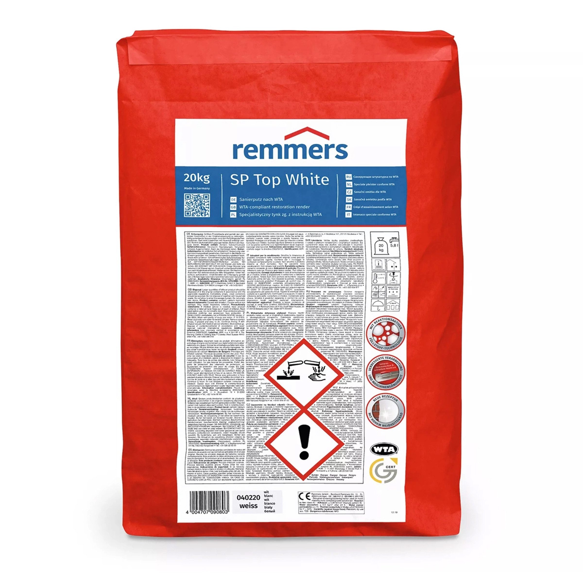 Remmers Fugenmörtel REMMERS SP TOP WHITE Sanierputz Altweiß WTA Instandsetzung Mörtel 20KG