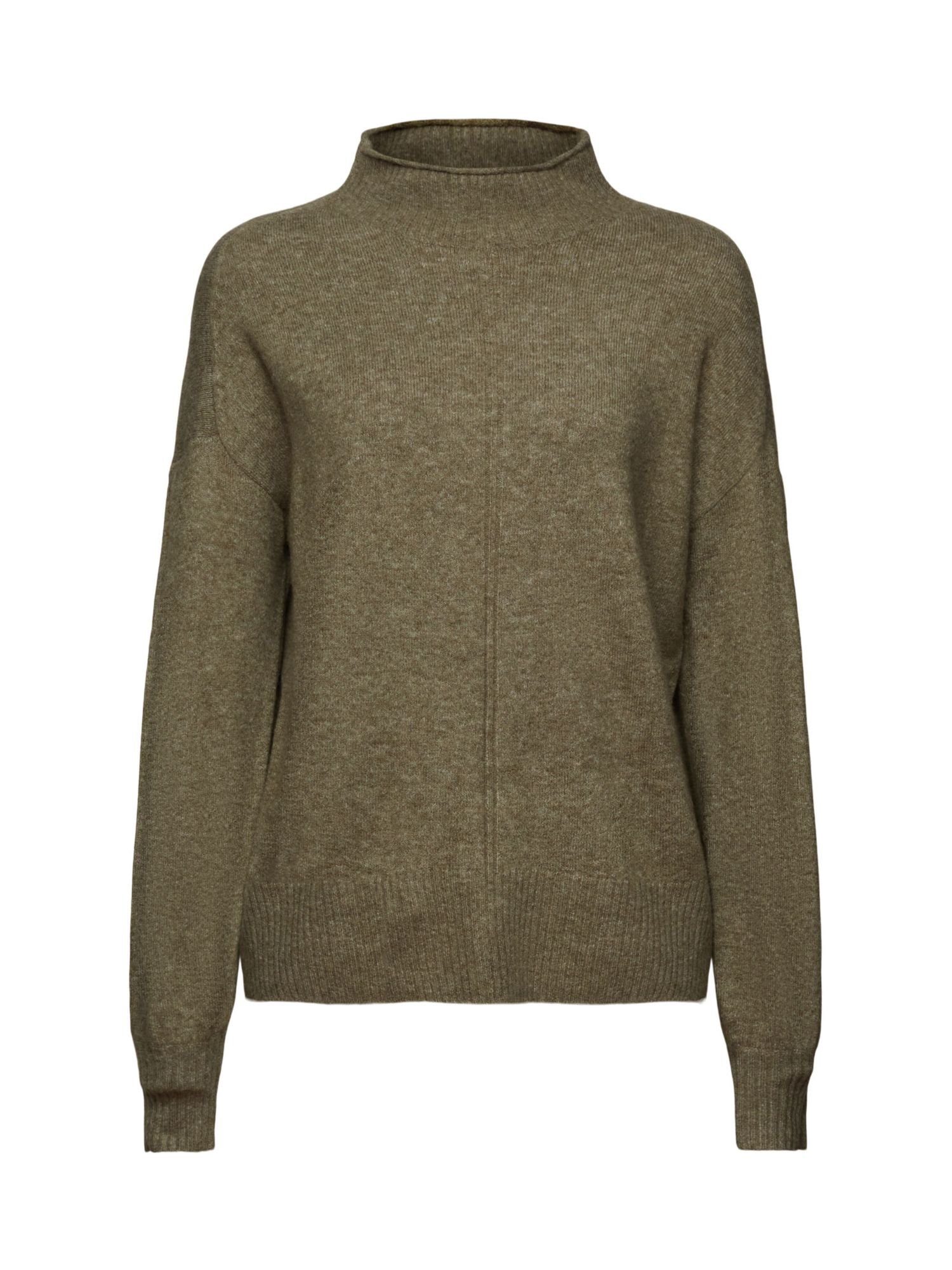 Pullover KHAKI mit GREEN Stehkragenpullover Esprit Stehkragen