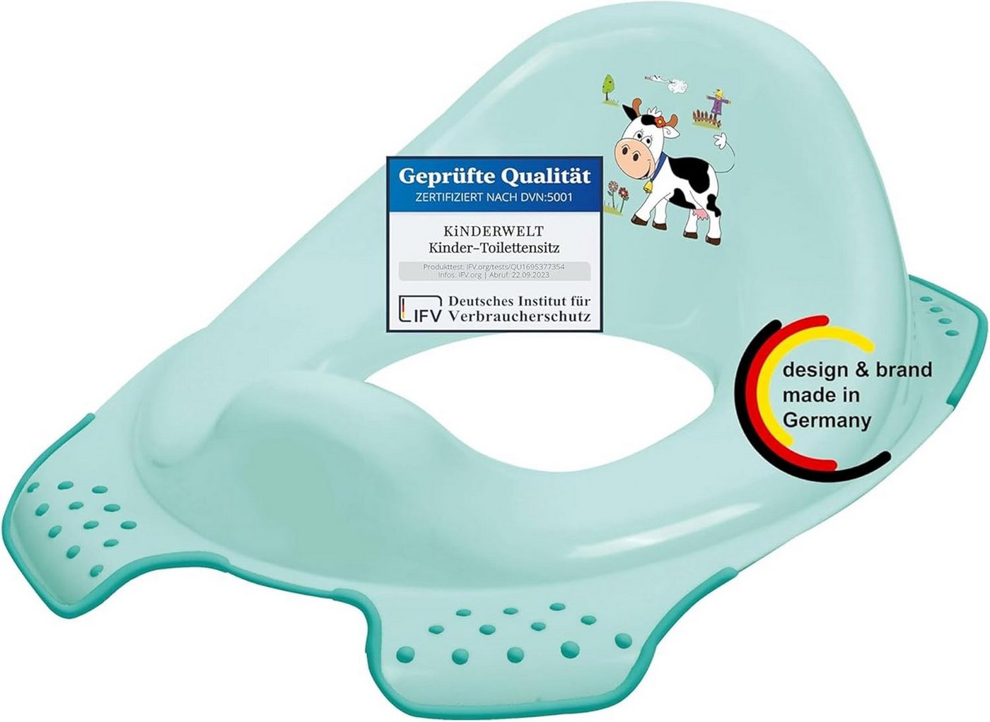 KiNDERWELT Töpfchen Premium Kinder-Toilettensitz Funny Farm aquamarin, Anti-Rutsch-Funktion