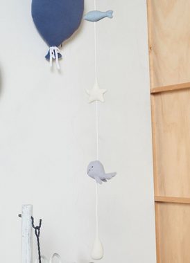 Nordic Coast Company Wanddekoobjekt, Wandgirlande Musselin Wal Small 100 x 10 cm Jungen, Mädchen 100% Baumwolle Für Wickelkommode, Babybett, Wanddekoration