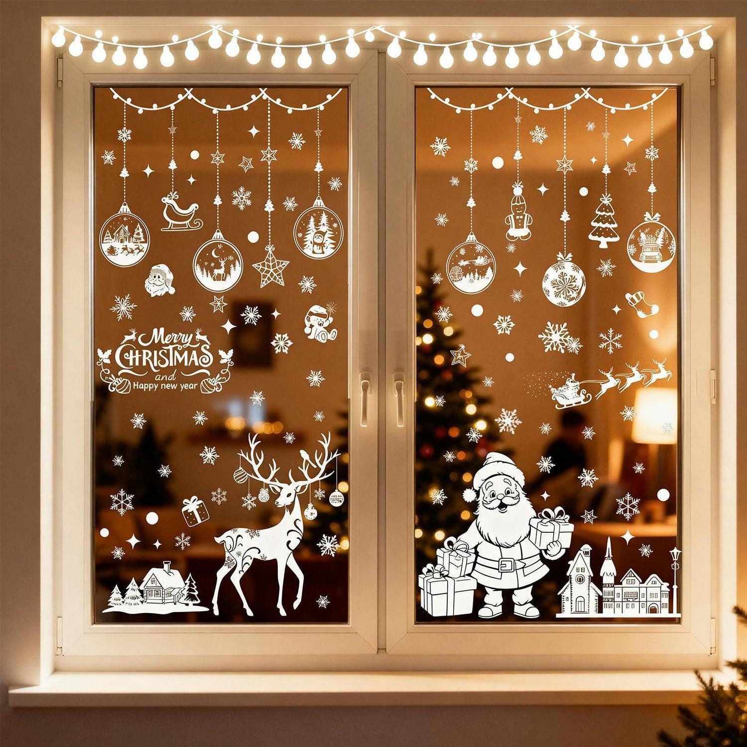 LuxusKollektion Fensterbild Fensterbilder Weihnachten PVC Weiss 9er Set