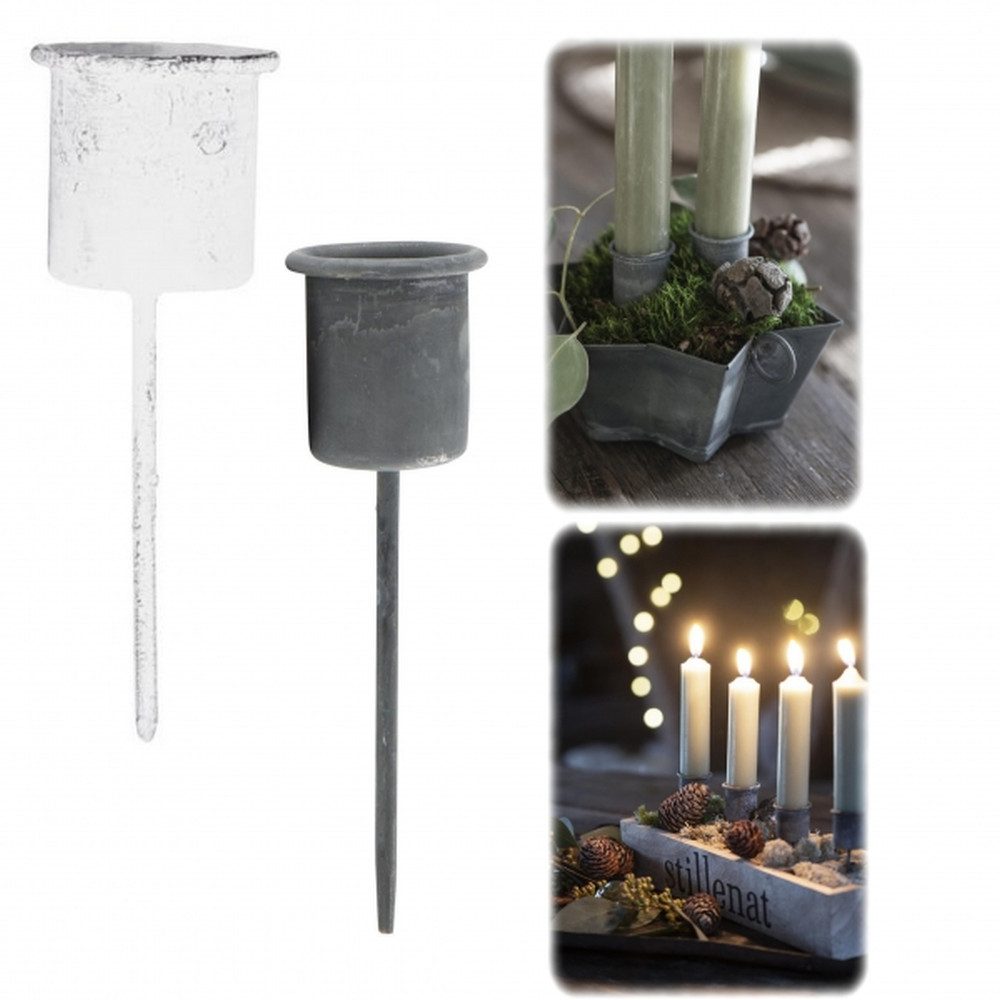 Ib Laursen Kerzenständer Kerzenhalter Spieß f. Stabkerzen Zink/ Weiß, H7 Kerzenstecker, Dekorativ