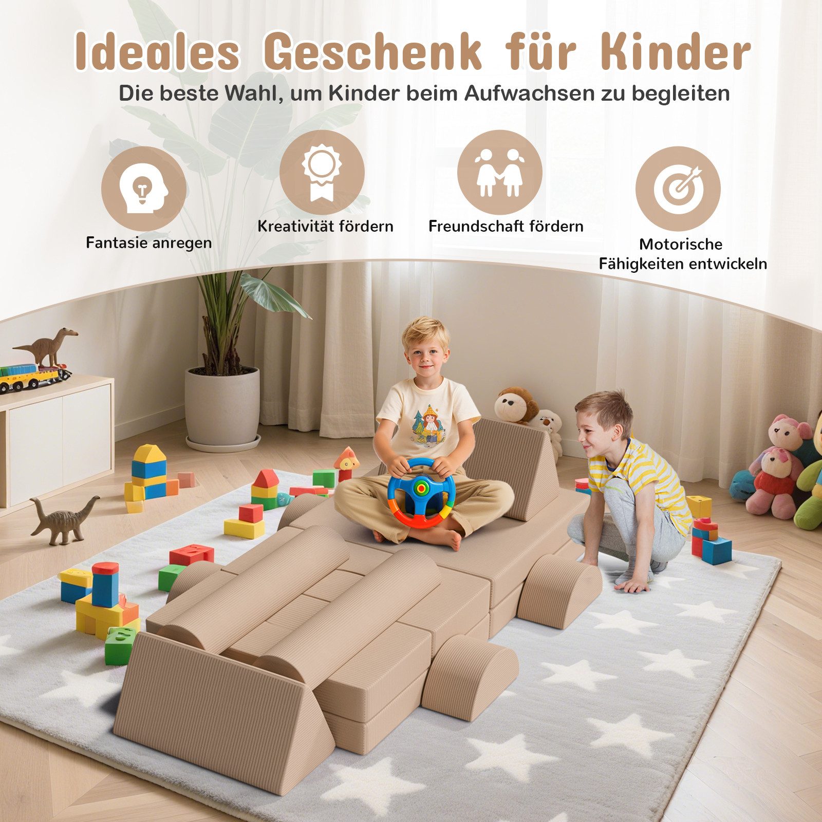 TLGREEN Kindersofa Spielsofa Cord, 15-Teiliges Modulare Kinderspielcouch, Kindersofa-Bausteine, Spielsofa für Kinder, kreatives Spielen für Kuschelecke im Kinderzimmer