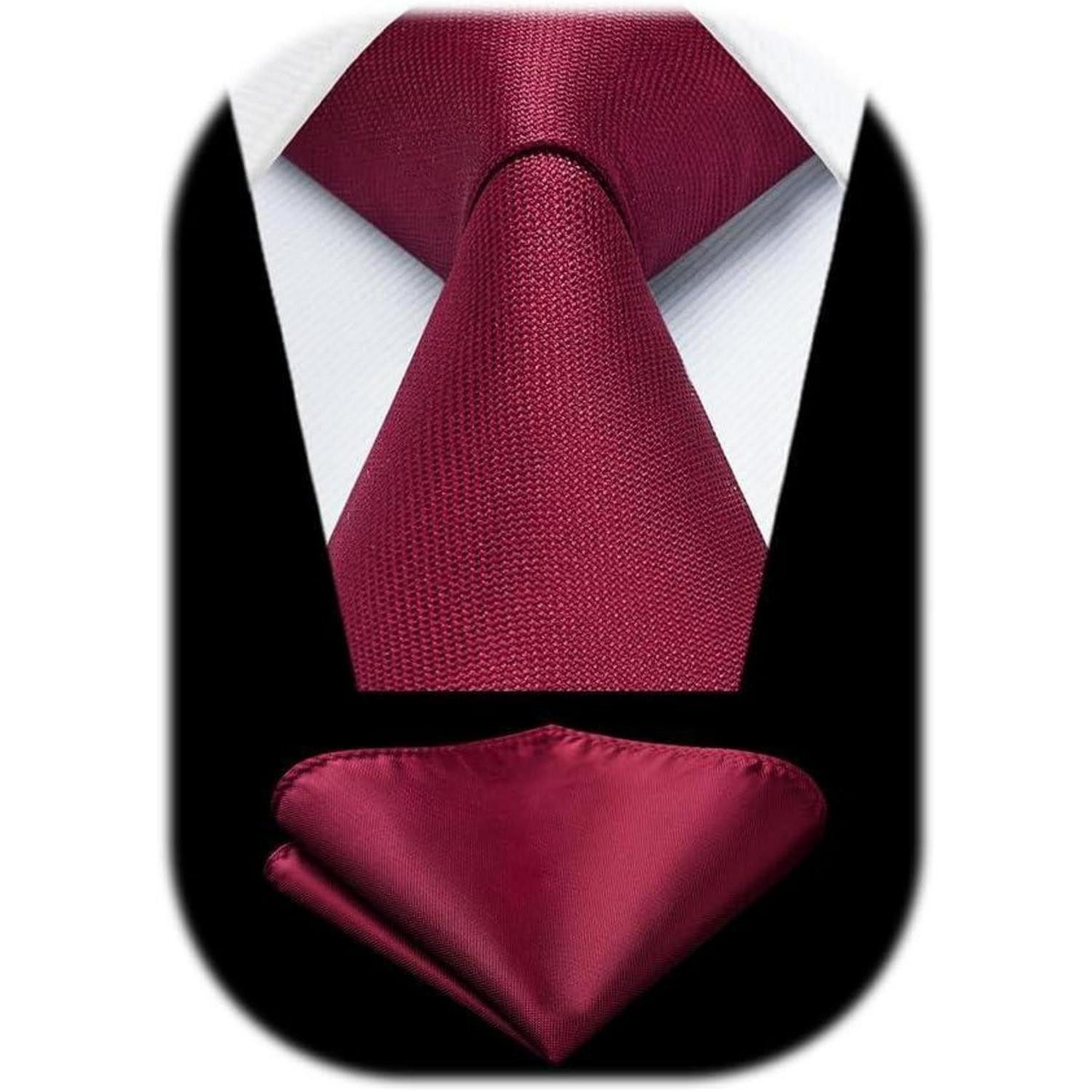 LuxusKollektion Krawatte Krawatten Herren Einstecktuch Set Einfarbig Hochzeit Burgund -2